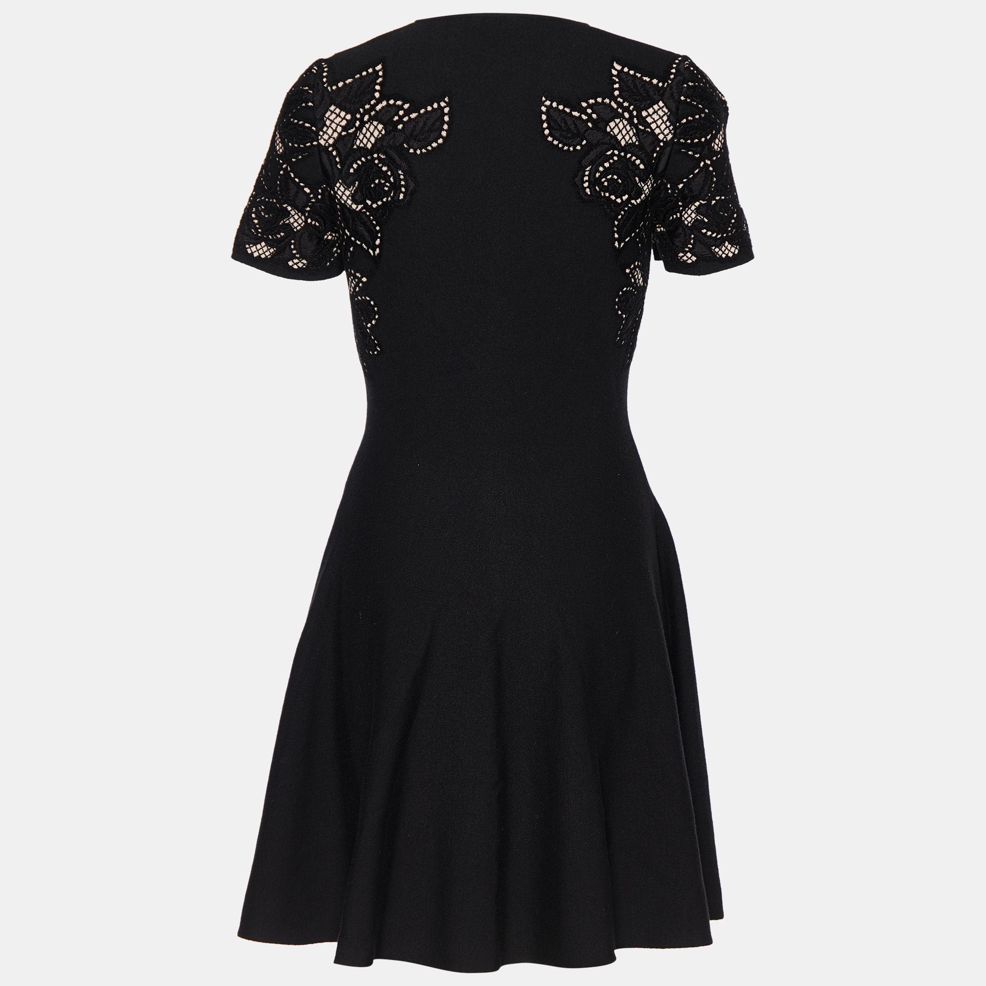 

Alexander McQueen Black Knit Floral Jacquard Inlay Flared Dress
