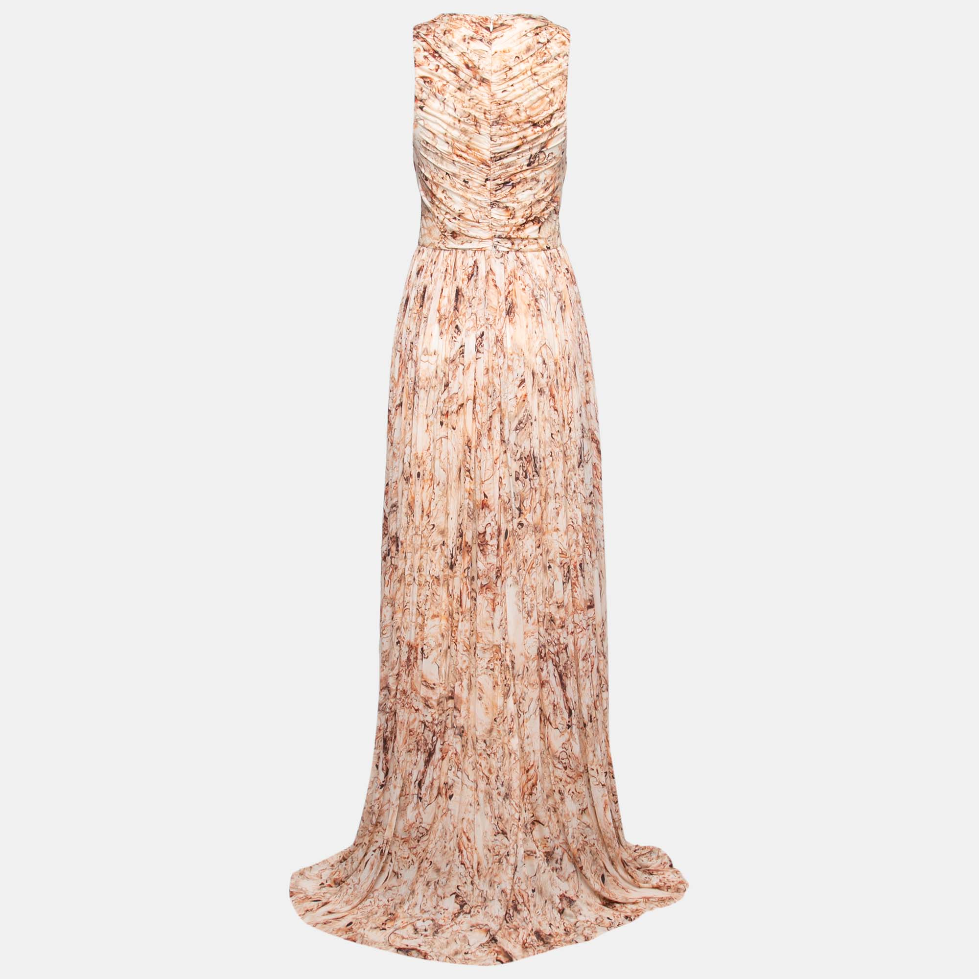 

Alexander McQueen Pink Printed Jersey Draped Sleeveless Maxi Dress