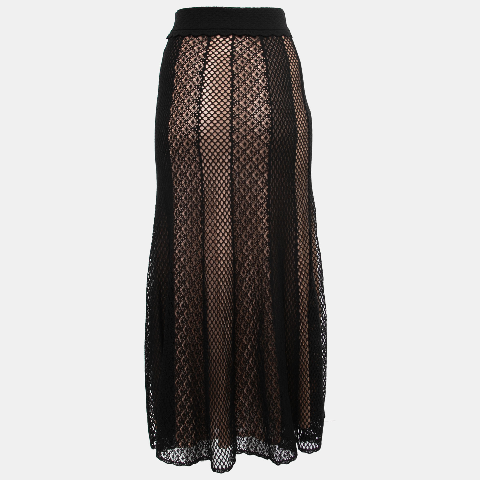 

Alexander McQueen Black Crochet-Knit Midi Skirt