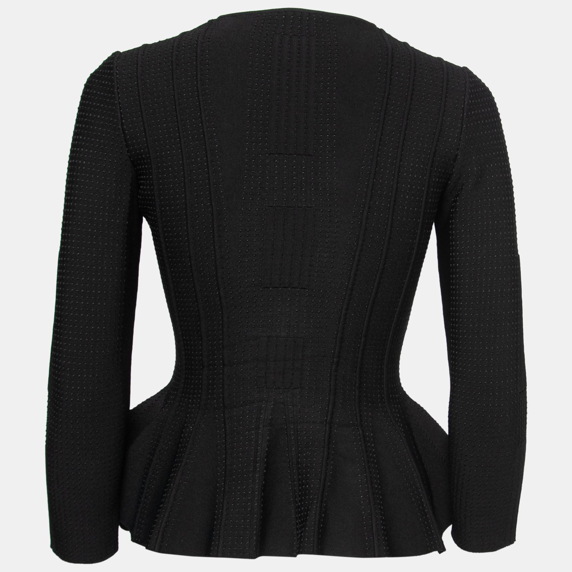 

Alexander McQueen Black Stretch-Knit Zip-Front Peplum Top