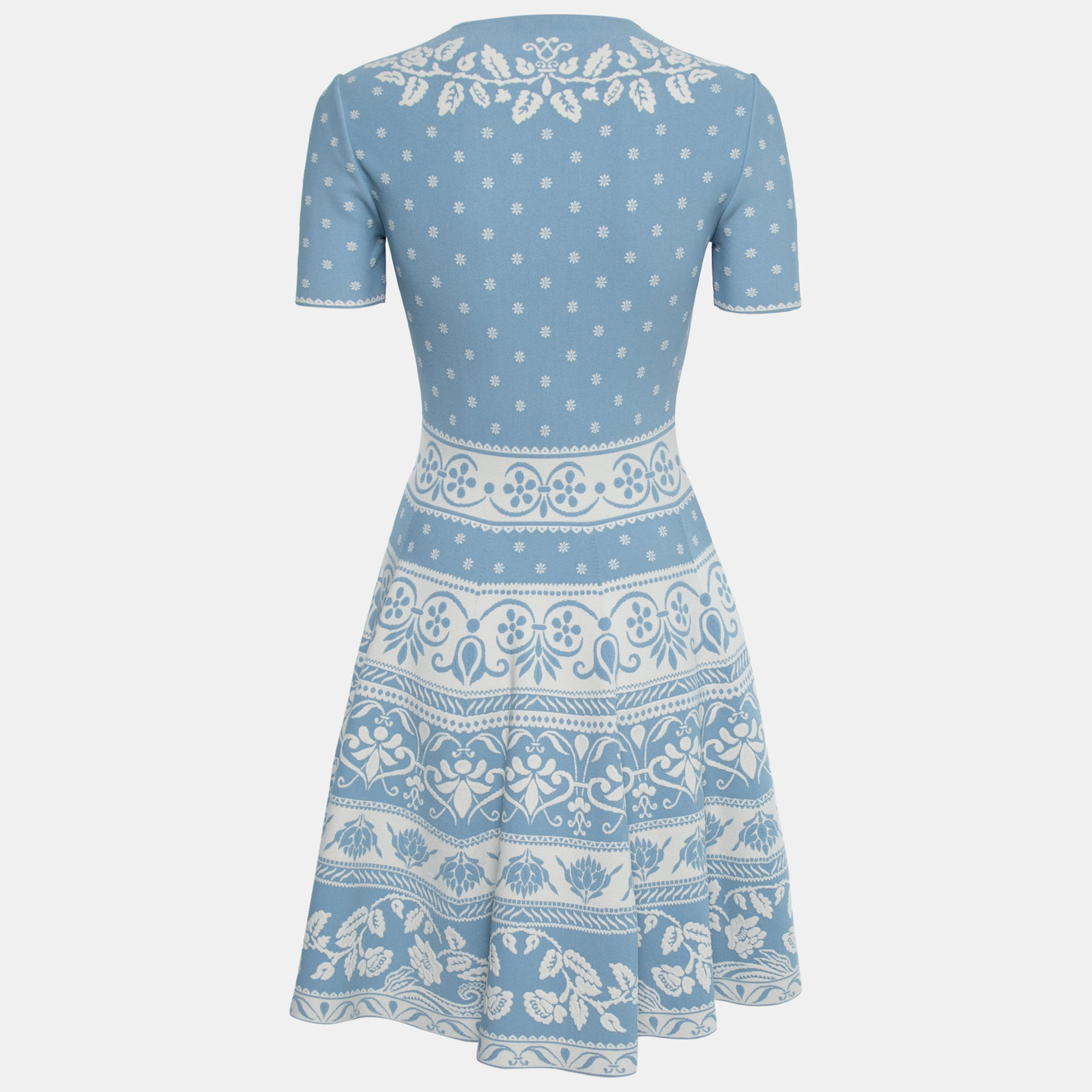 

Alexander McQueen Light Blue Floral Jacquard Knit Dress Midi Dress