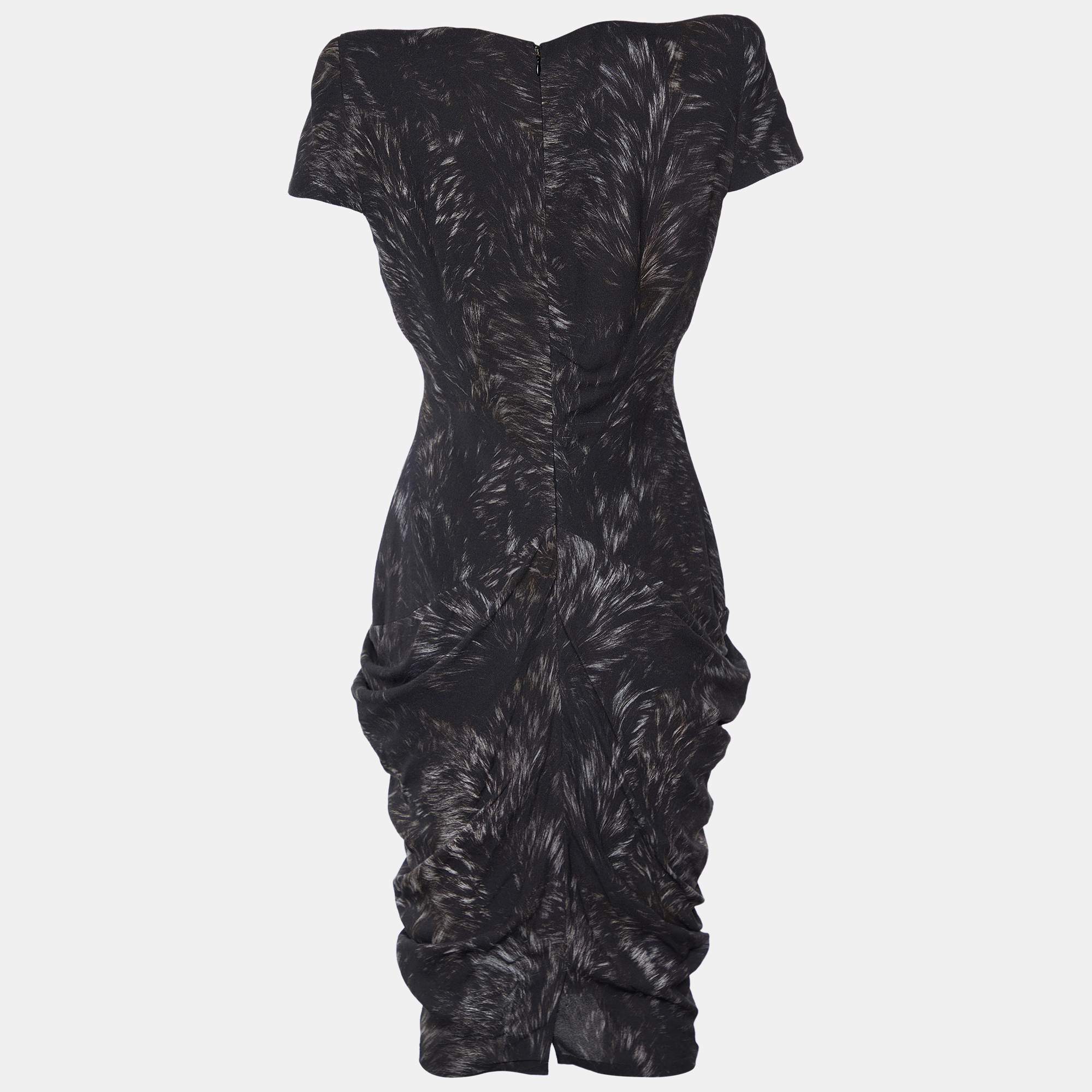 

Alexander McQueen Black Printed Crepe Draped Midi Dress