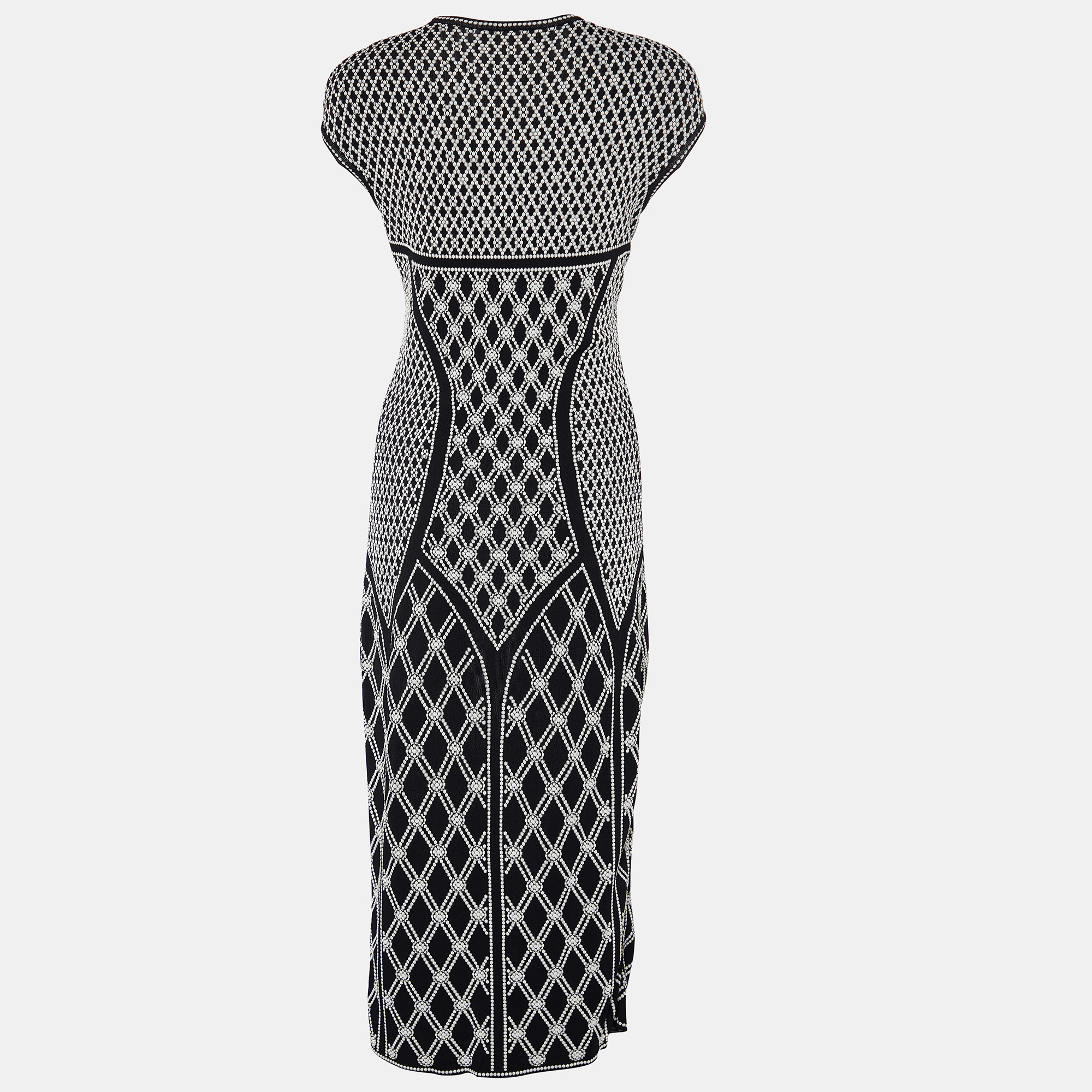 

Alexander McQueen Black Rhombic Pearl Pattern Jacquard Knit Bodycon Dress