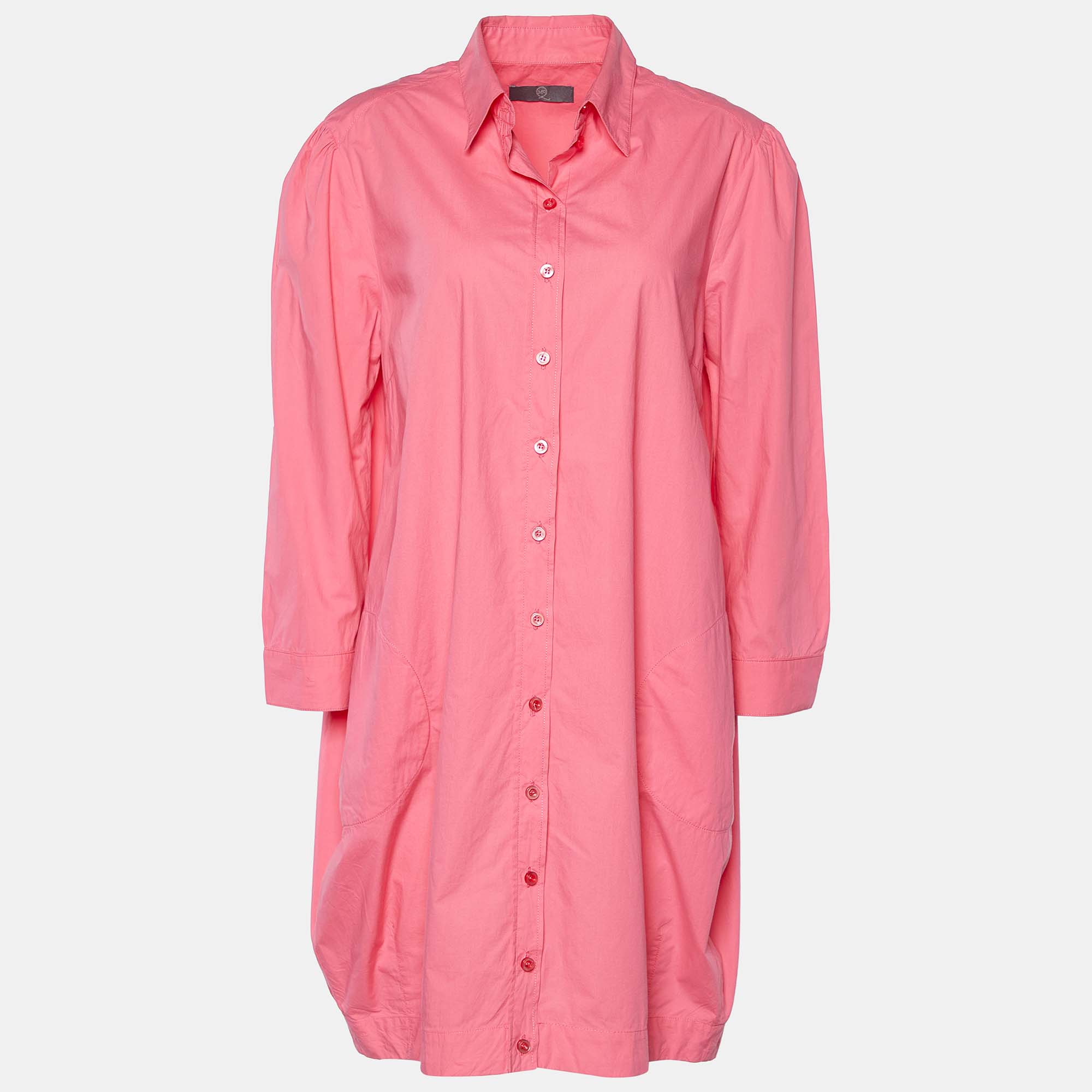 Pre-owned Mcq By Alexander Mcqueen Pink Cotton Button Front Shirt Dress L