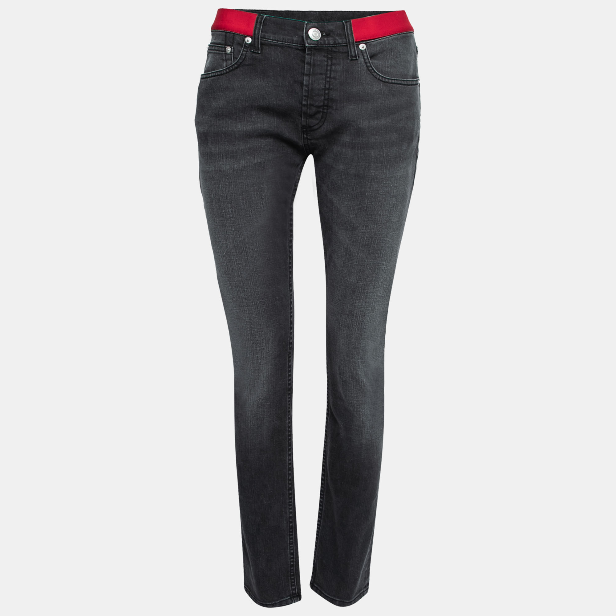 Pre-owned Alexander Mcqueen Grey Denim Contrast Waist Detail Jeans L Waist 31"