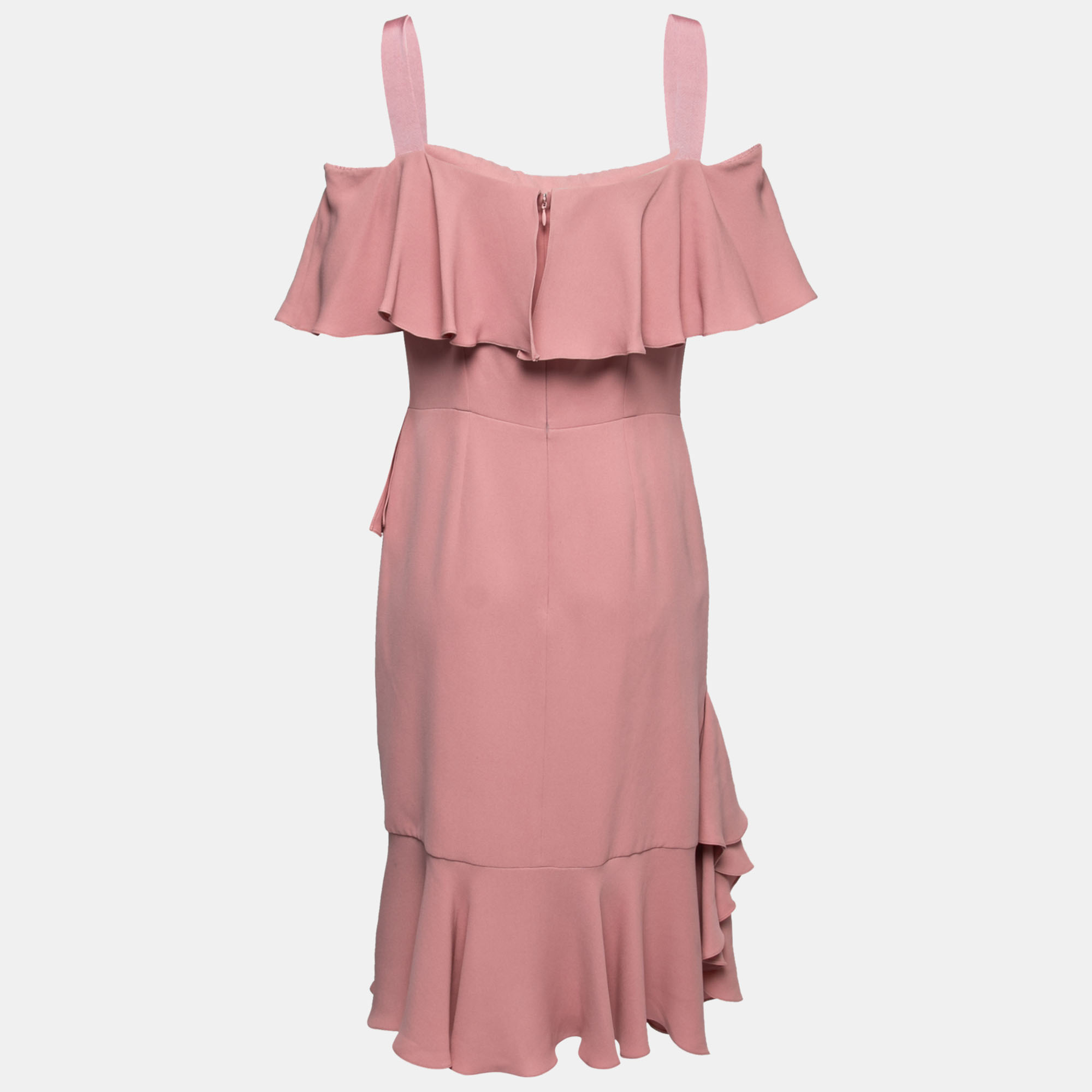 

Alexander McQueen Pink Silk Chiffon Ruffled Off-Shoulder Dress