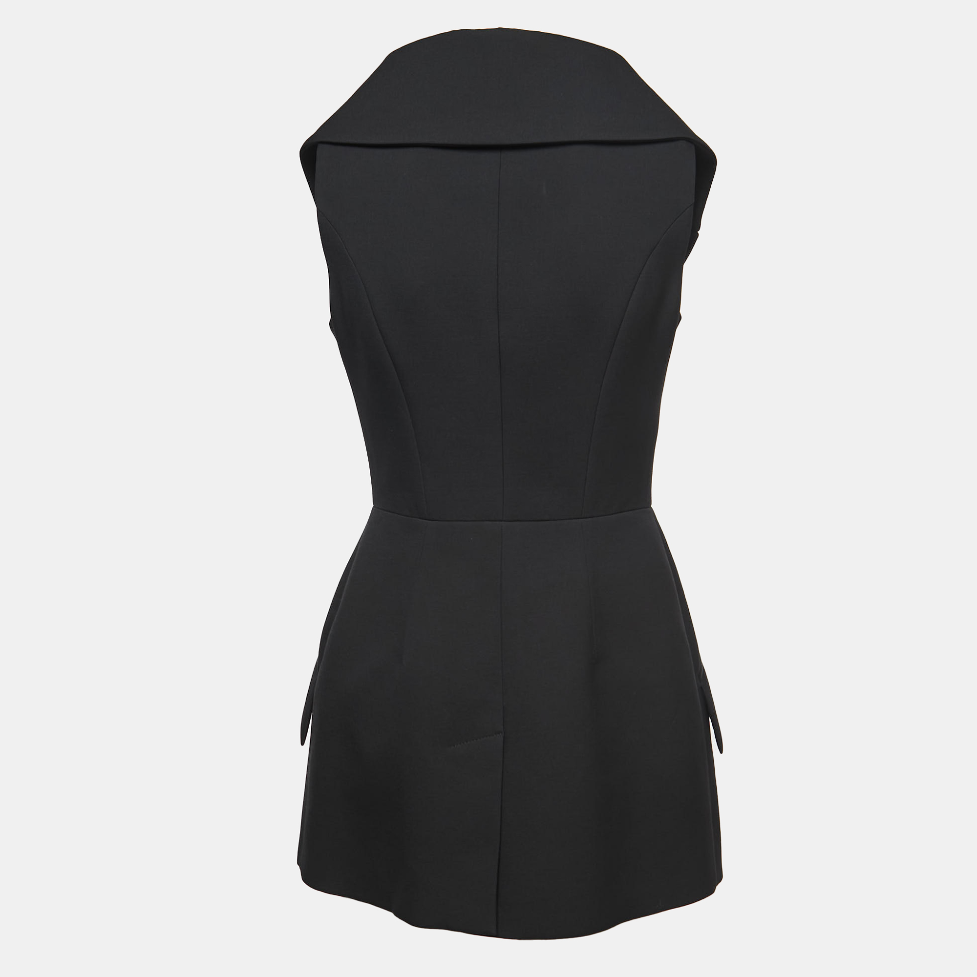 

Alexander McQueen Black Crepe Lace-Trim Sleeveless Tuxedo Jacket