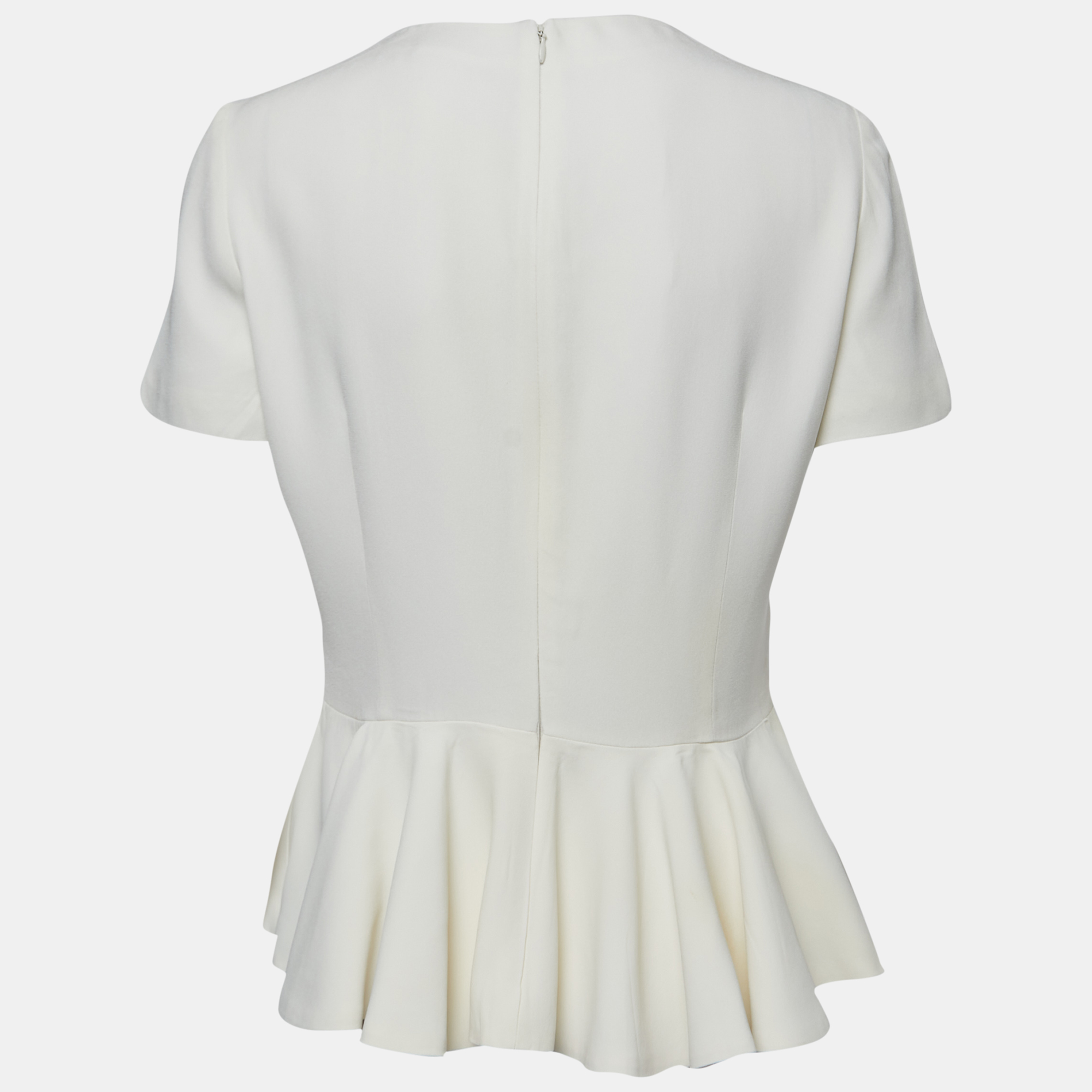 

Alexander McQueen White Crepe Ruffled Peplum Top