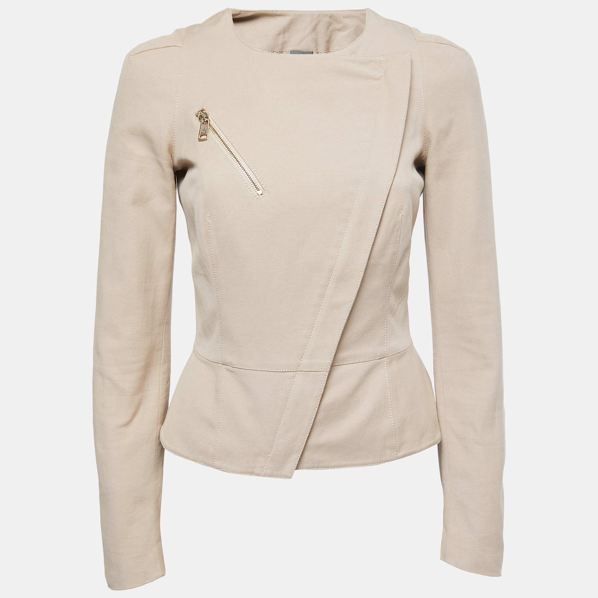 Pre-owned Alexander Mcqueen Beige Cotton Diagonal Zipper Jacket S