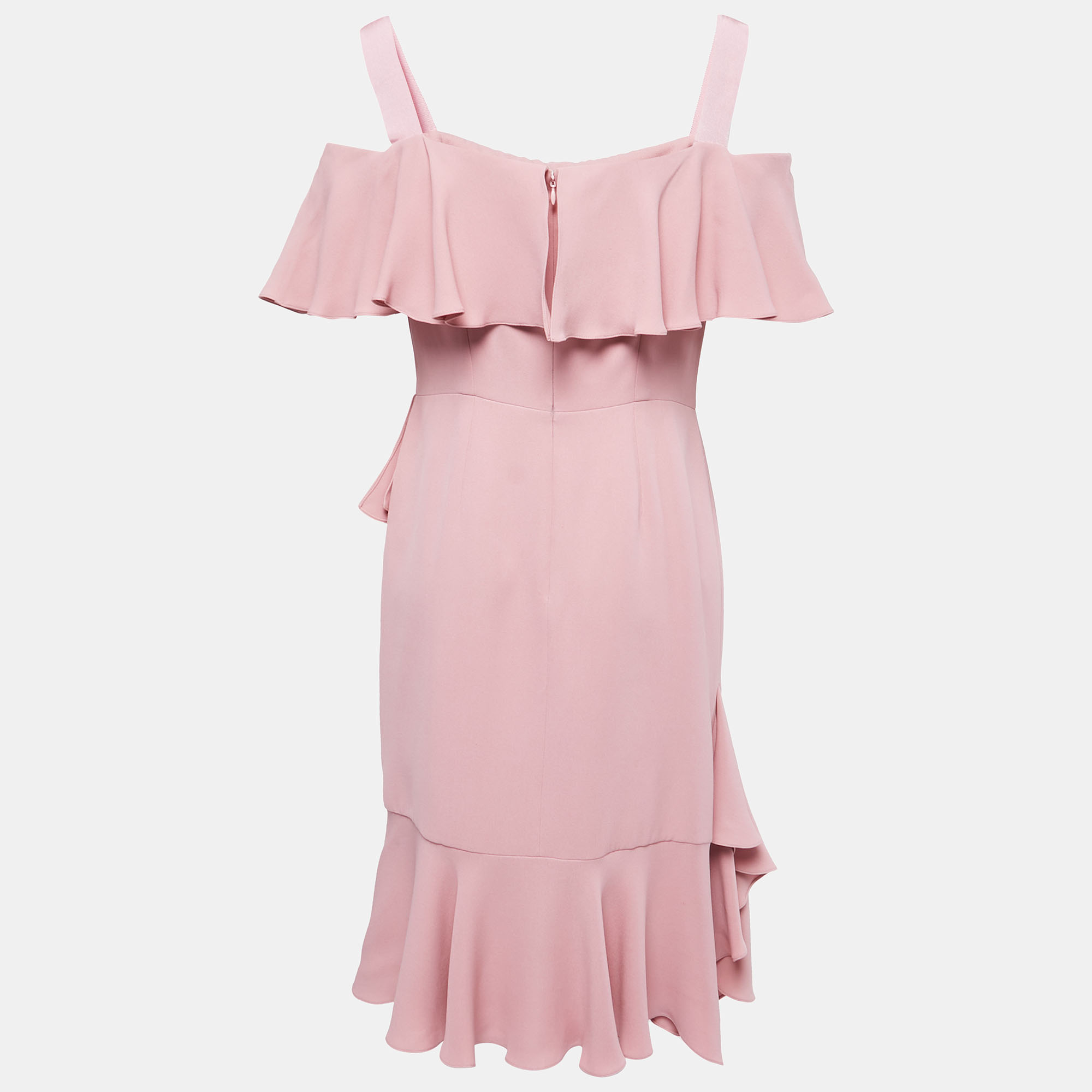 

Alexander McQueen Pink Silk Chiffon Ruffled Off-Shoulder Midi Dress