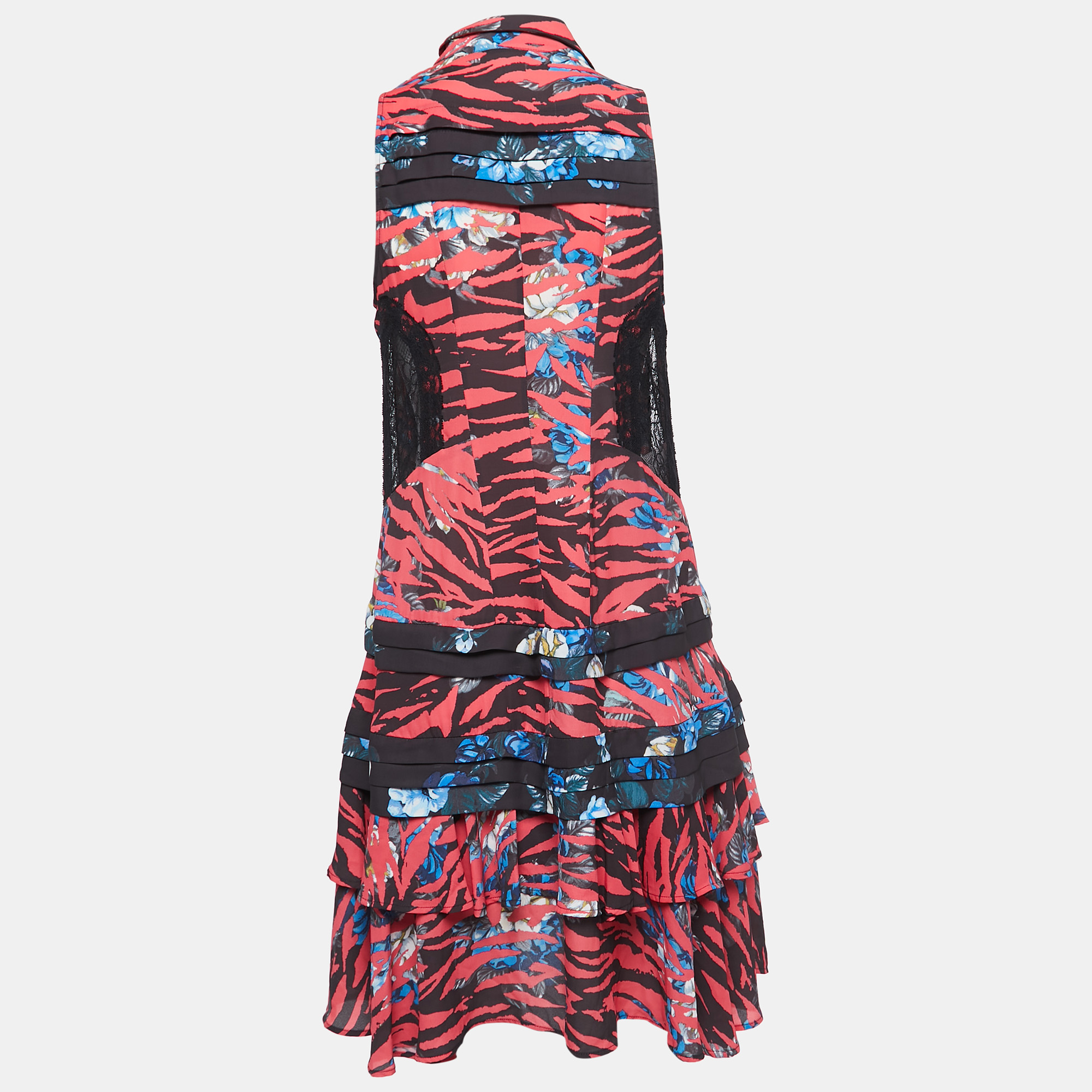 

Alexander McQueen Multicolor Crepe Lace Trimmed Sleeveless Flared Short Dress