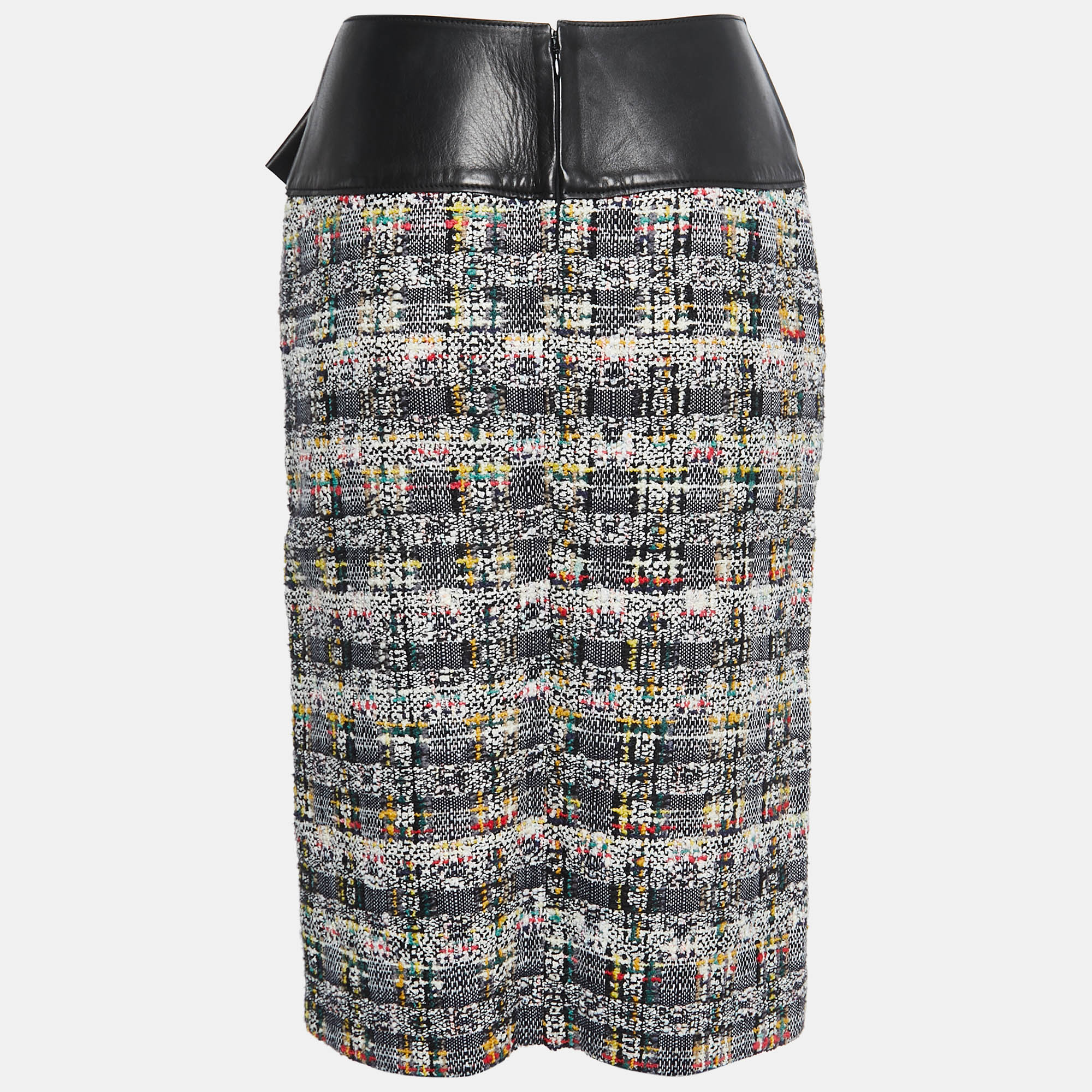 

Alexander McQueen Multicolor Tweed Leather Trimmed Bow Detail Knee Length Skirt