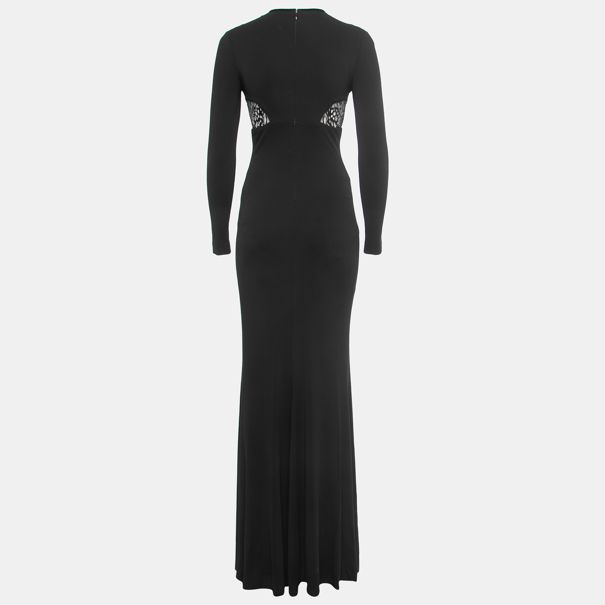 

Alexander McQueen Black Jersey Lace Trimmed Long Sleeve Maxi Dress