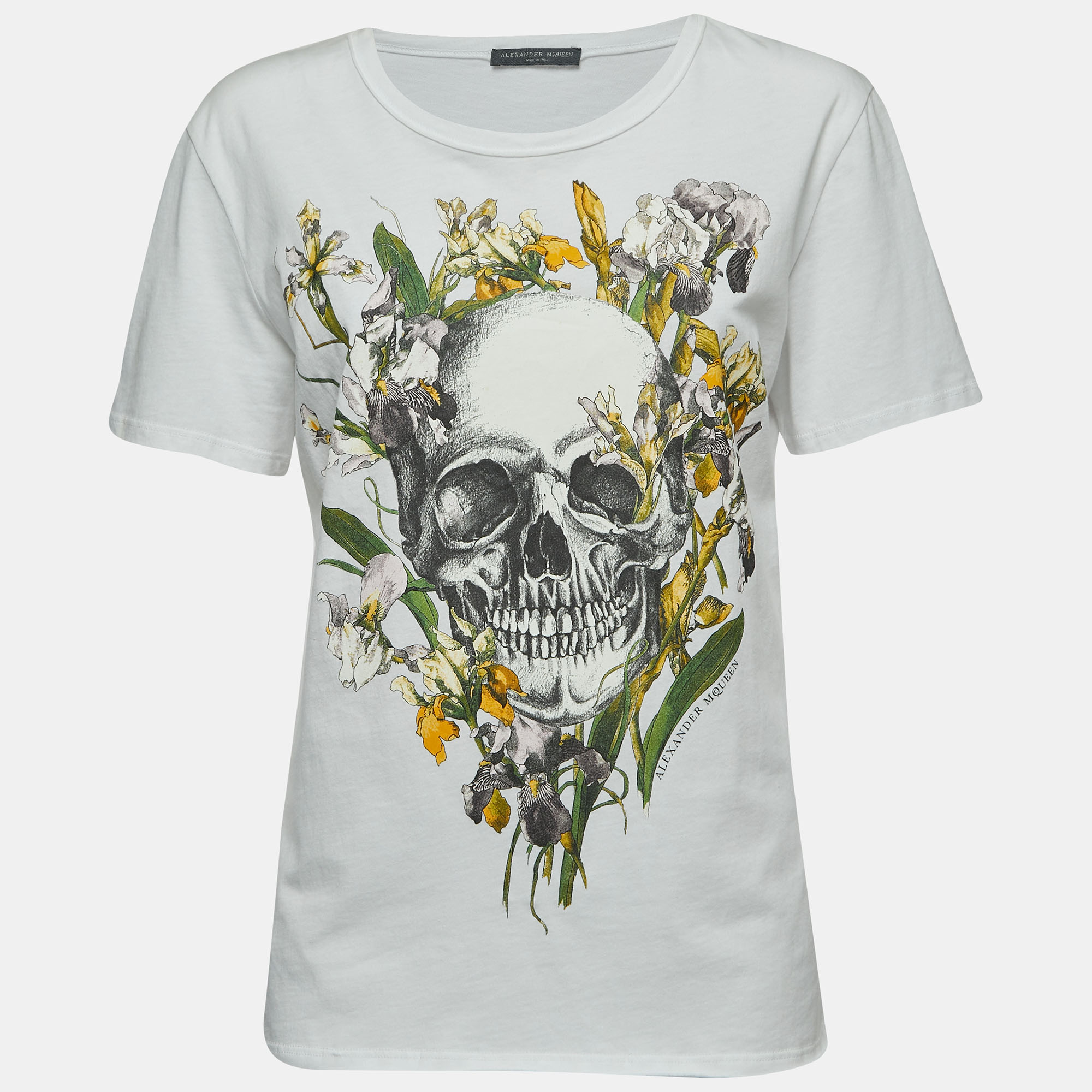 Pre-owned Alexander Mcqueen White Cotton Floral Skull Print T-shirt L