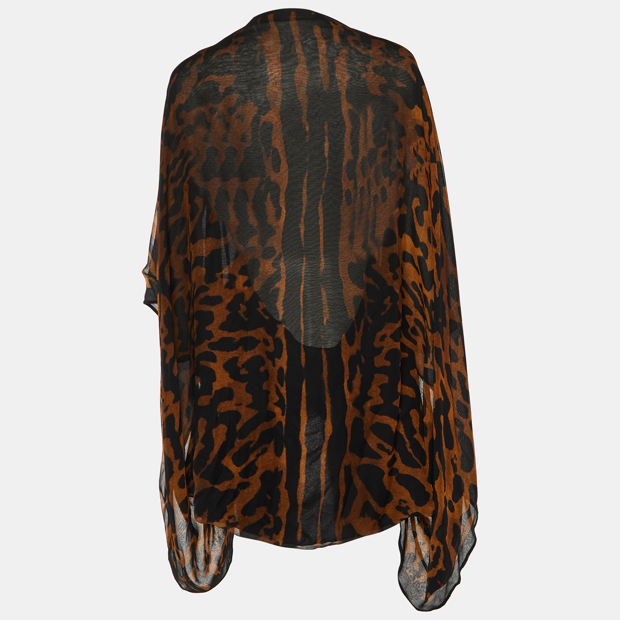 

Alexander McQueen Brown Leopard Printed Silk Oversized Draped Shrug