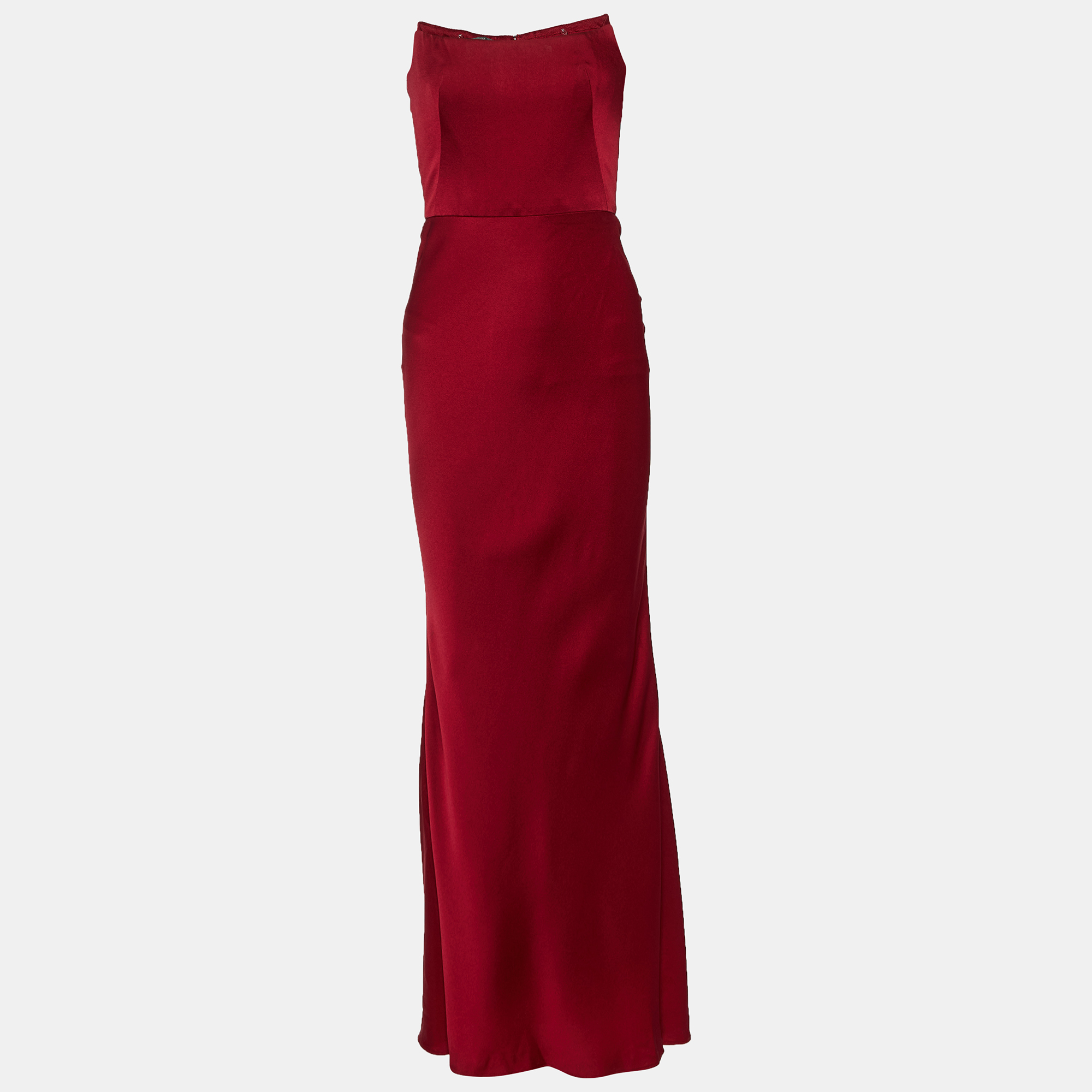 Pre-owned Alexander Mcqueen Burgundy Crepe Strapless Gown S