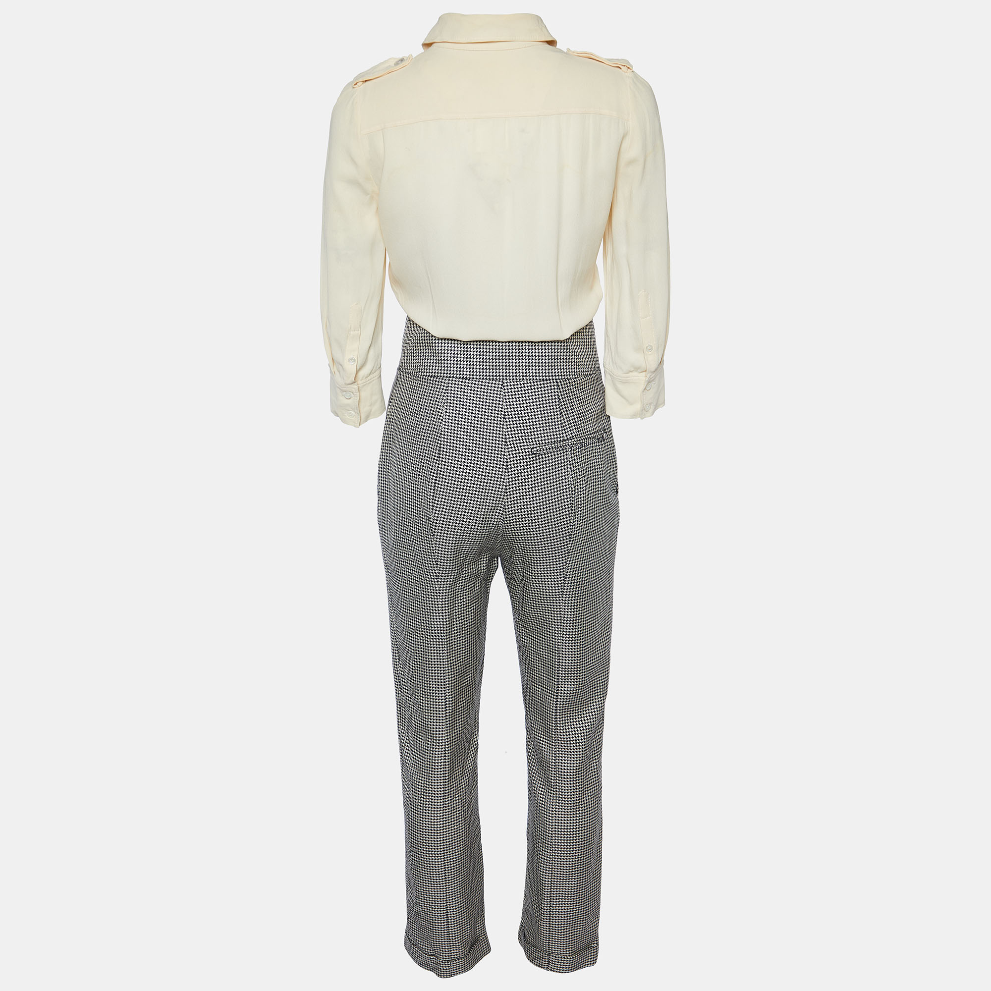 

Alexander McQueen Cream Silk & Houndstooth Silk & Wool Jumpsuit