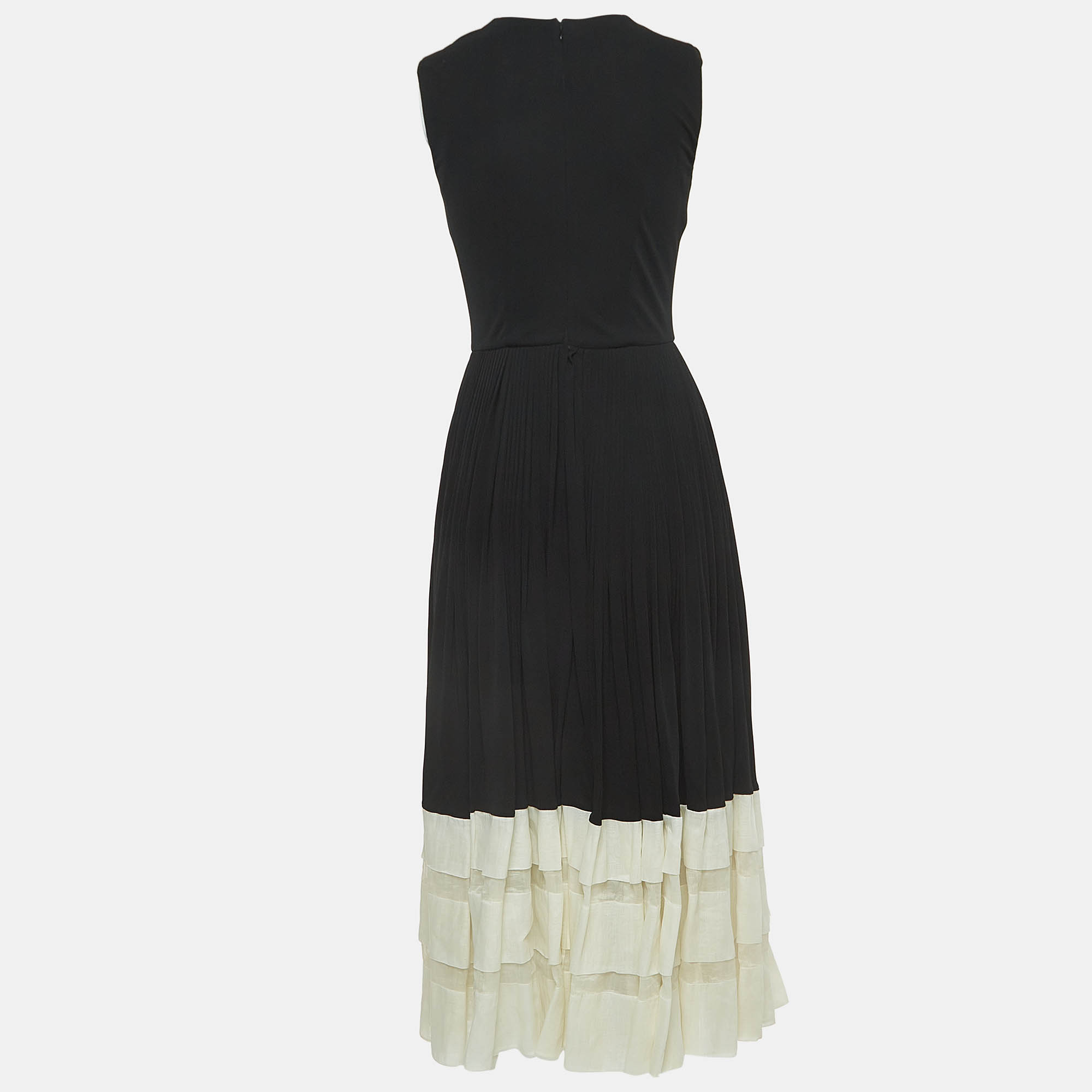 

Alexander McQueen Black Pleated Crepe Sleeveless Midi Dress
