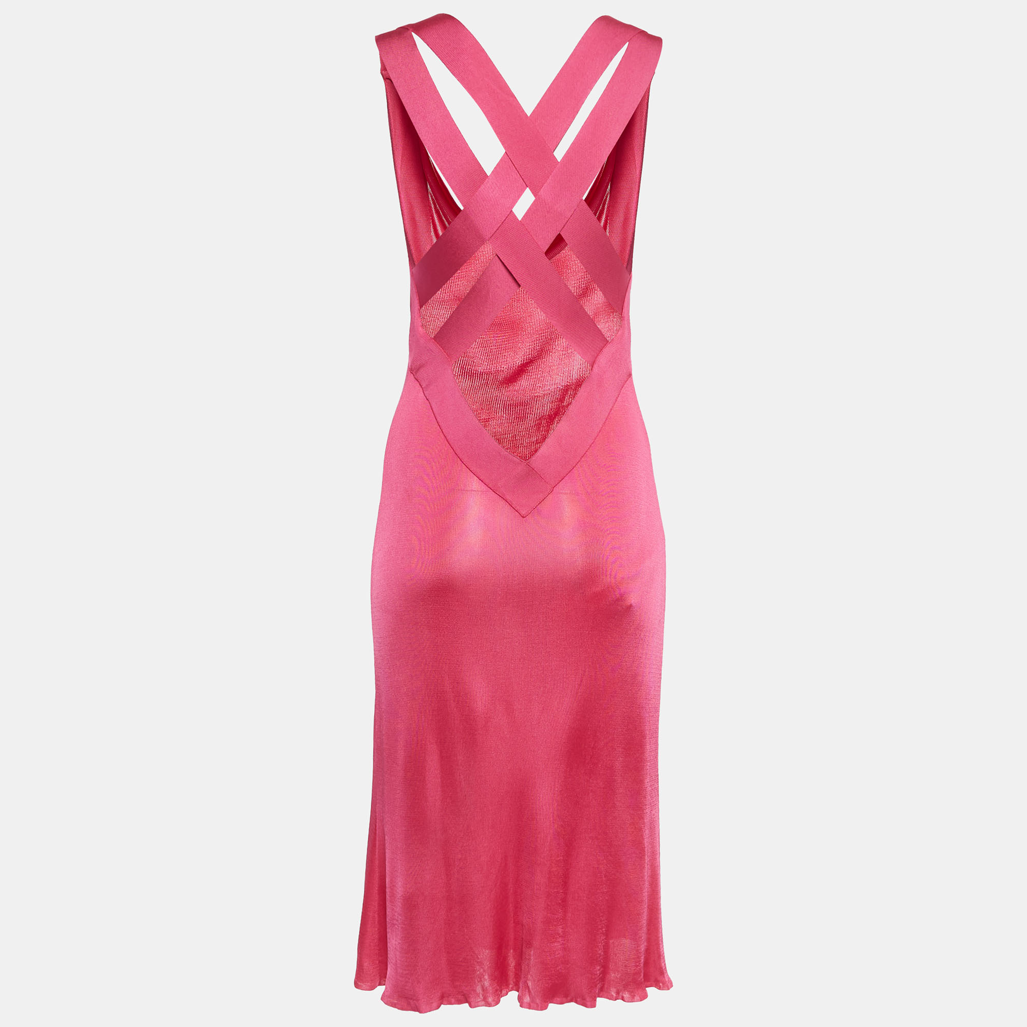 

Alexander McQueen Pink Knit Twist Detail Sleeveless Midi Dress
