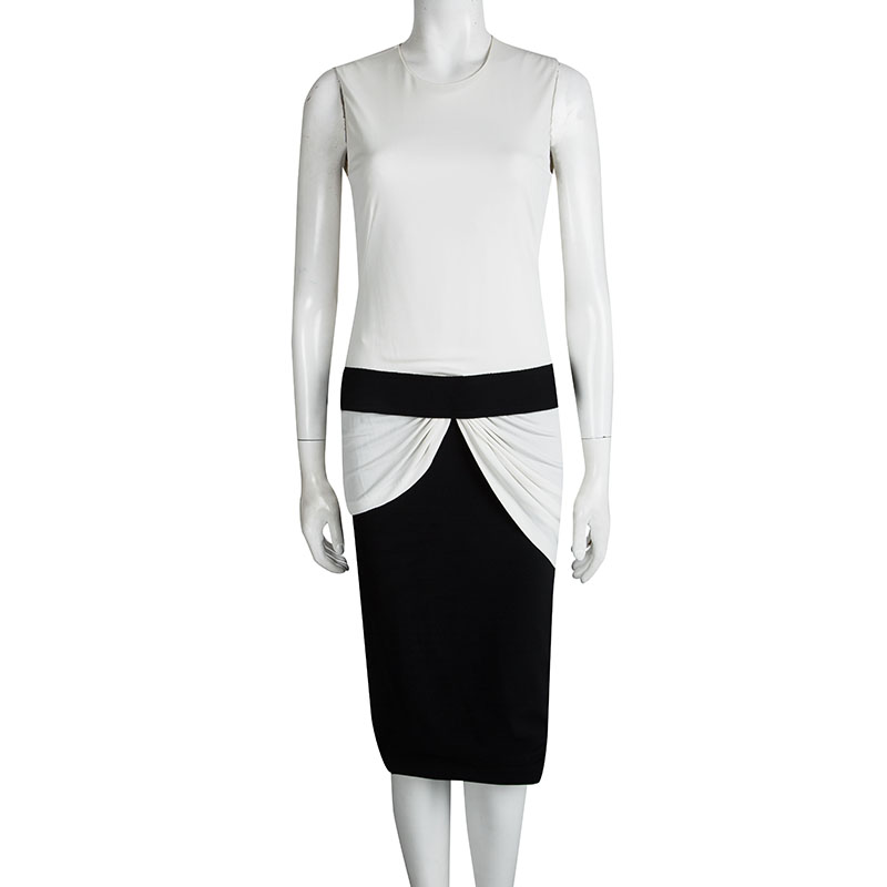 

Alexander McQueen Monochrome Knit Draped Sleeveless Dress, Multicolor