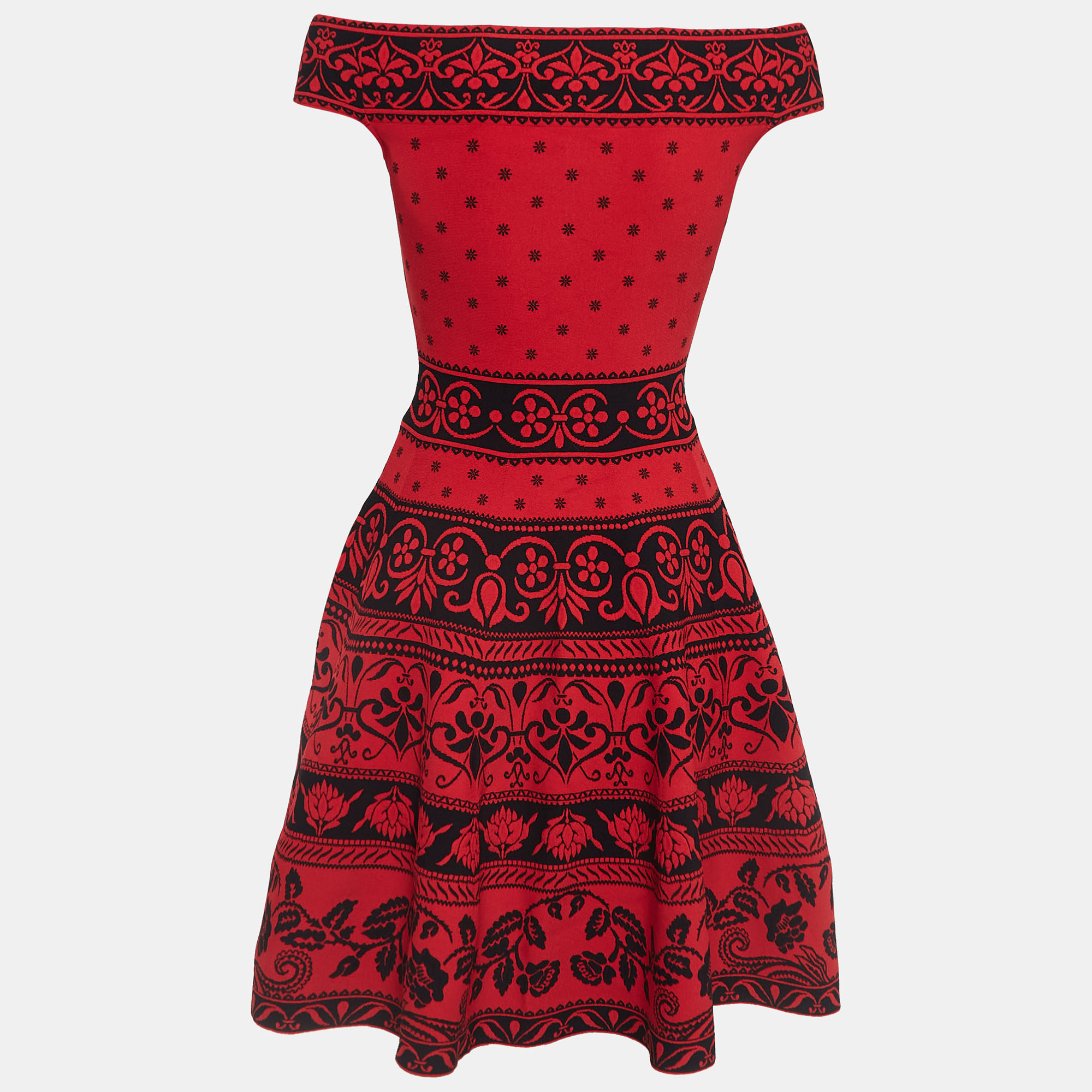 

Alexander McQueen Red Jacquard Knit Midi Dress