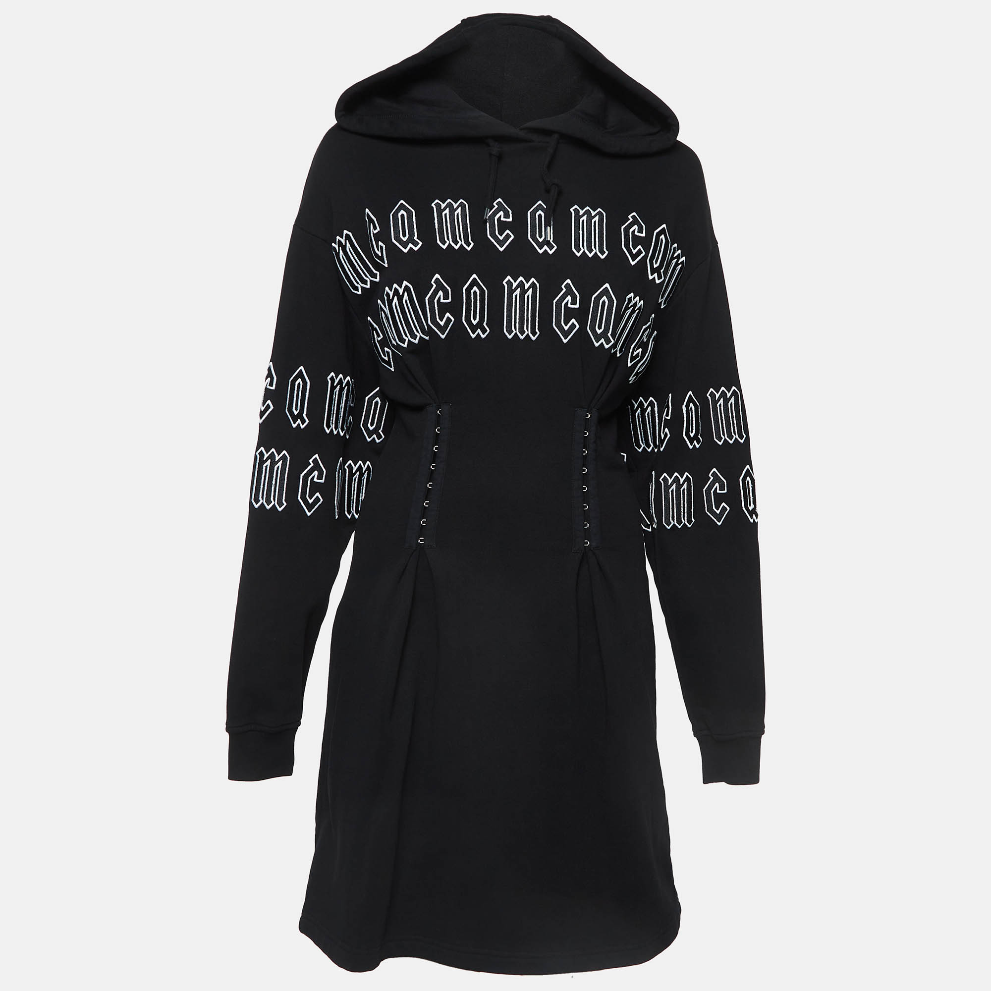 

Alexander McQueen Black Repeat Logo Cotton Corset Hoodie Dress XS