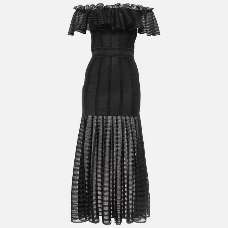 

Alexander McQueen Black Lace Knit Off Shoulder Maxi Dress