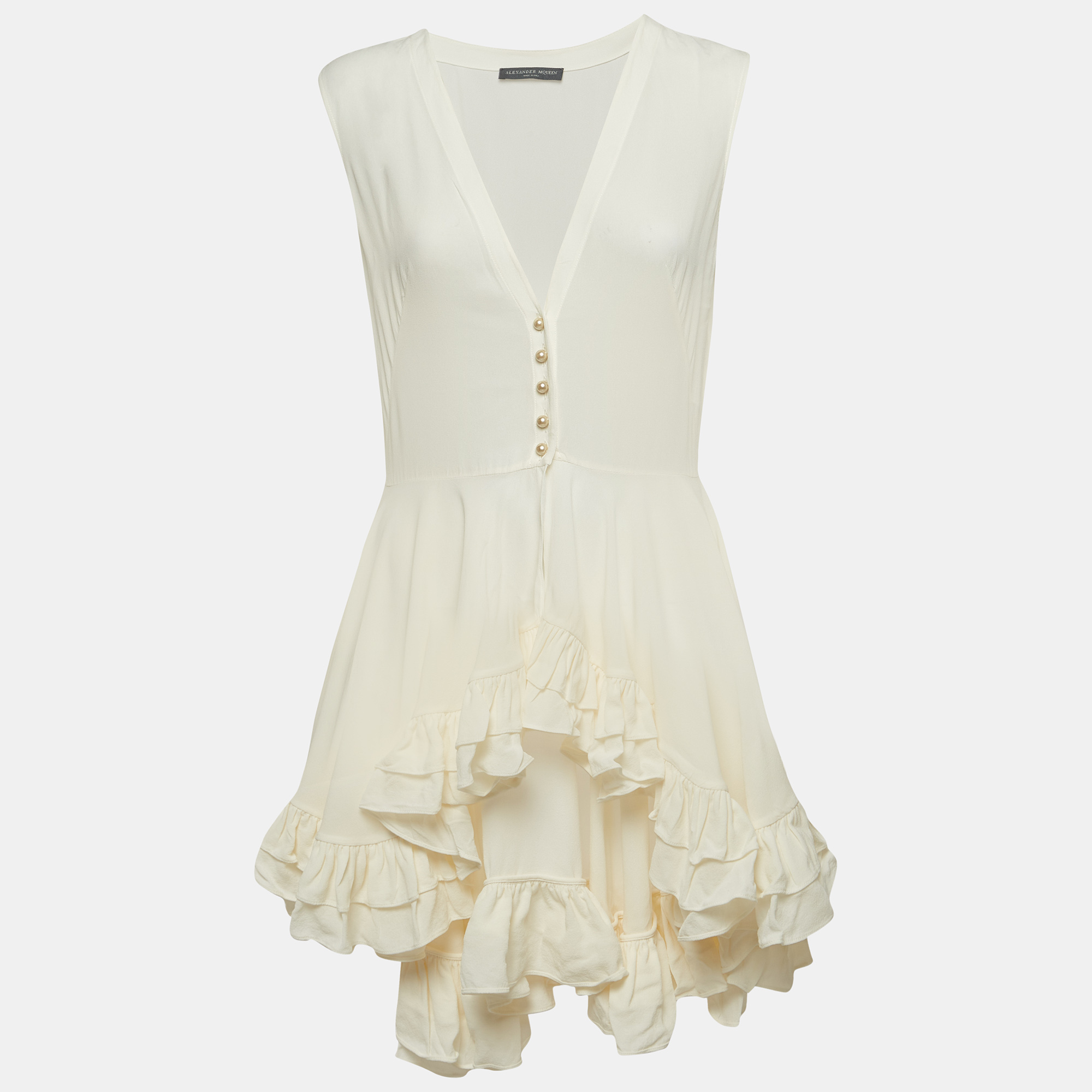 

Alexander McQueen Off White Buttoned Front Ruffled Top M