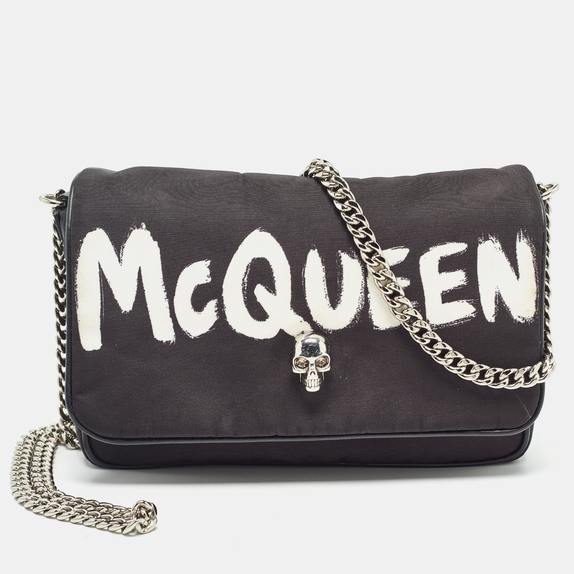 

Alexander McQueen Black Graffiti Nylon Skull Crystals Shoulder Bag