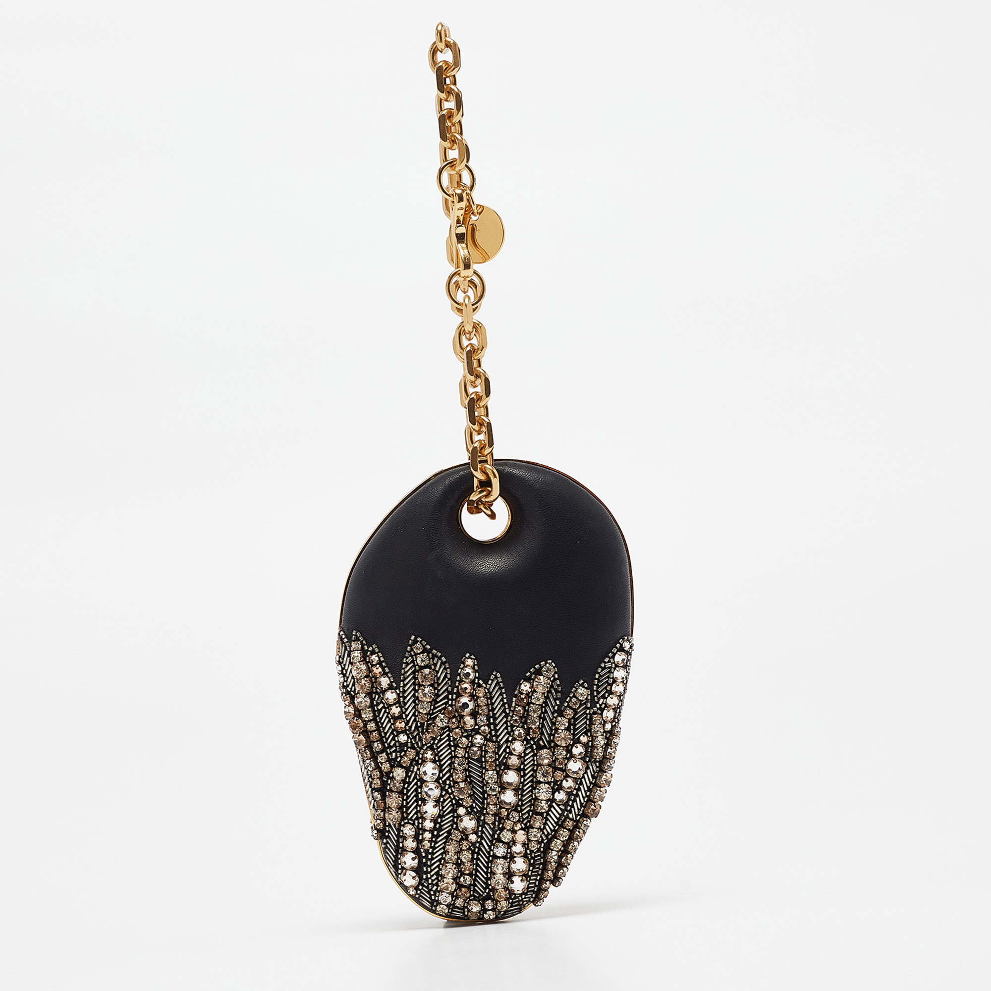 

Alexander McQueen Black Leather Embellished Clam Chain Clutch