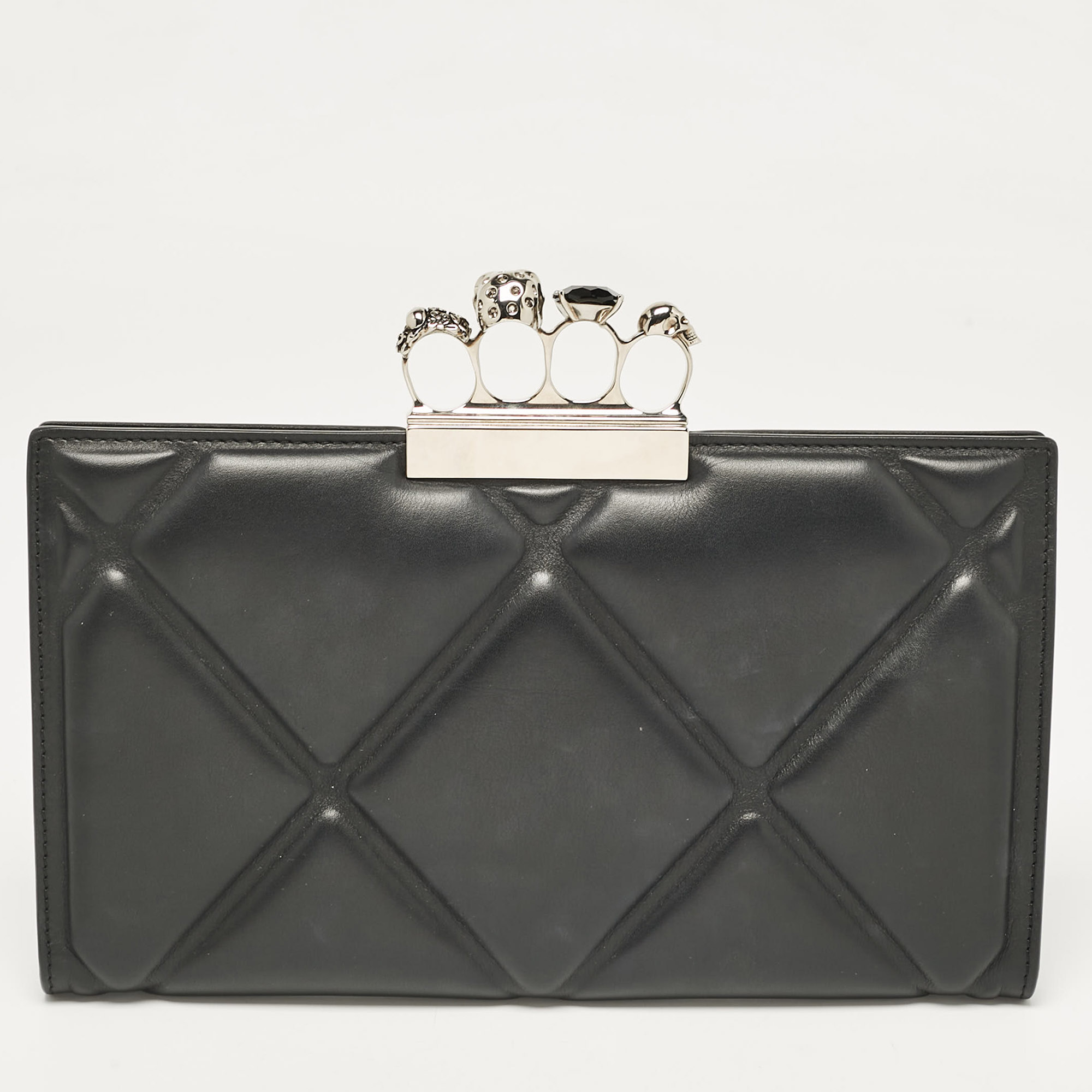 

Alexander McQueen Black Quilted Leather Knuckle Flap Clutch