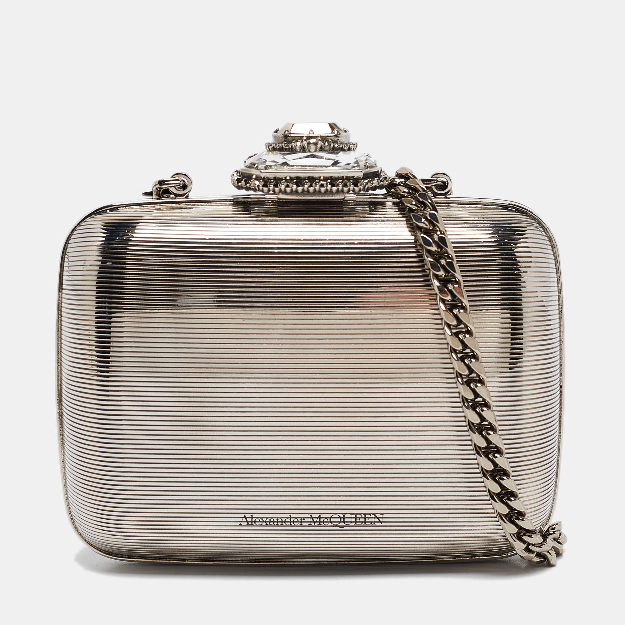 

Alexander McQueen Silver Mini Crystals Metal Chain Clutch