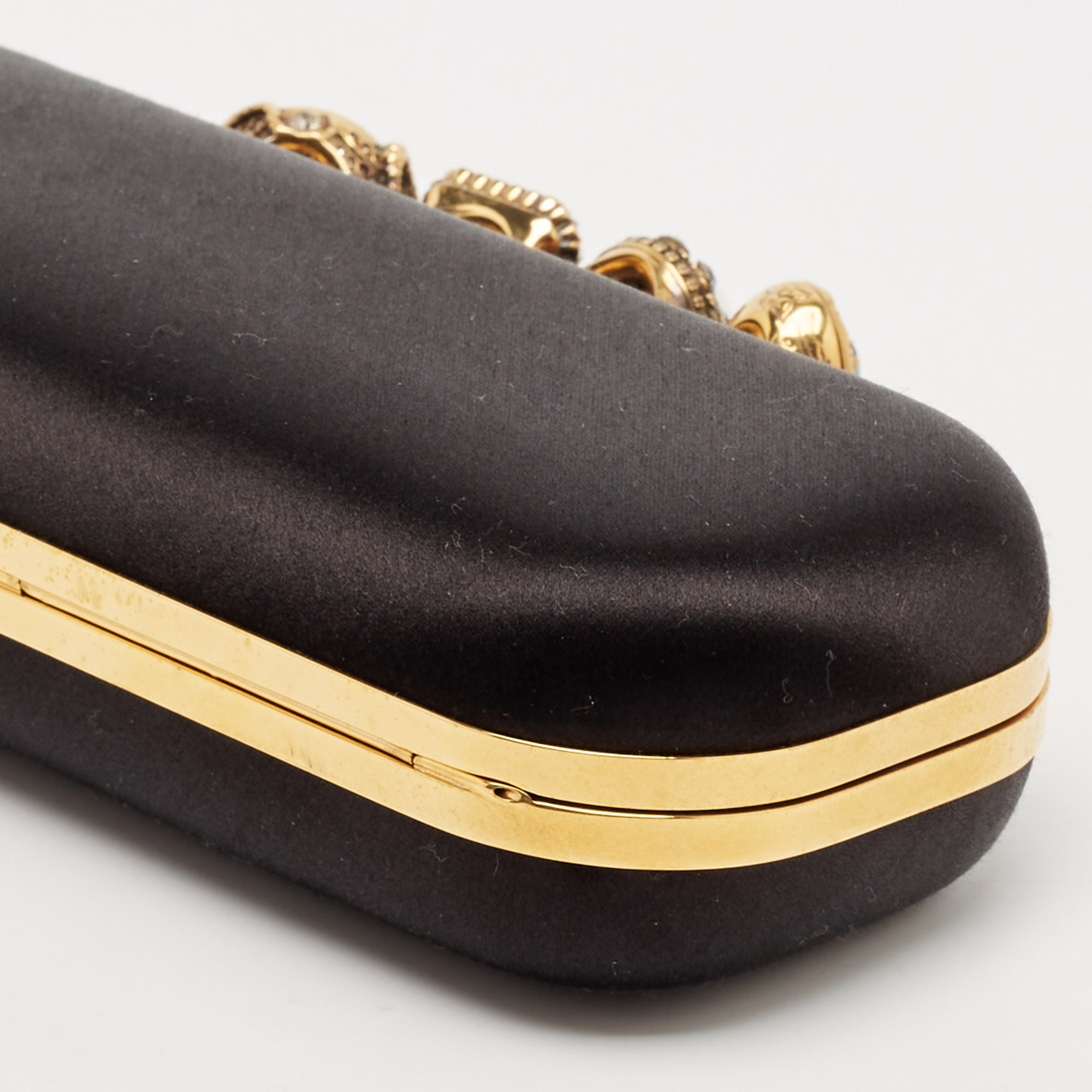 Alexander McQueen Black Satin Crystal Knuckle Duster Clutch 