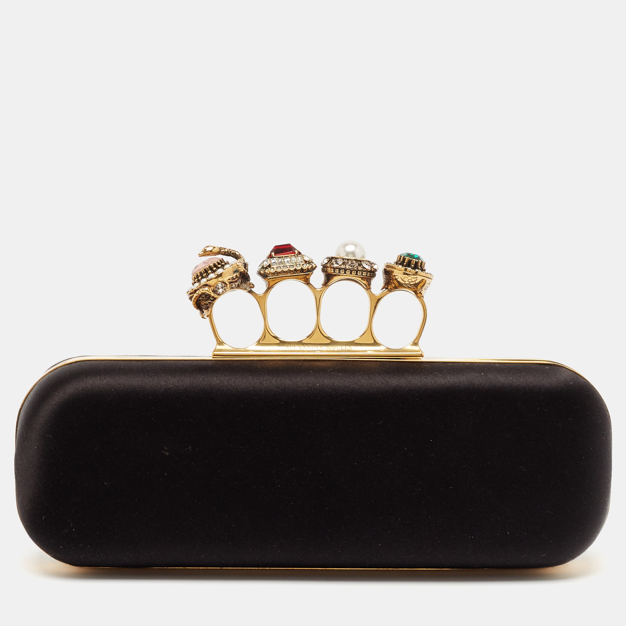 

Alexander McQueen Black Satin Crystal Knuckle Duster Clutch