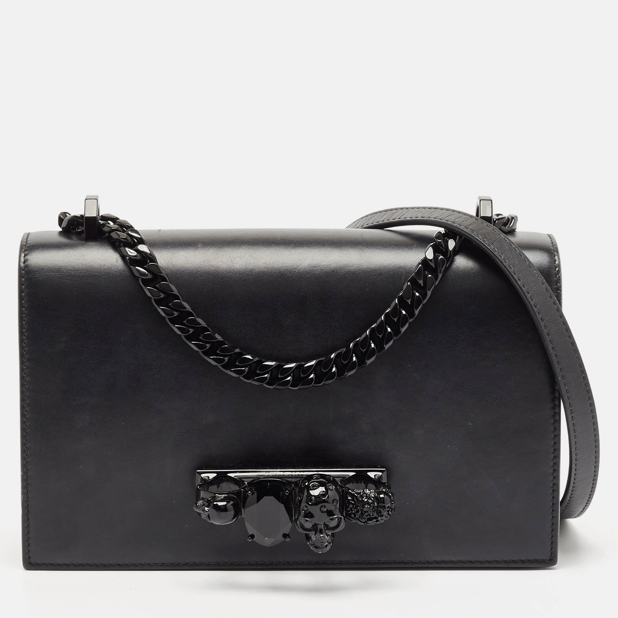 

Alexander McQueen Black Leather Jewelled Flap Shoulder Bag