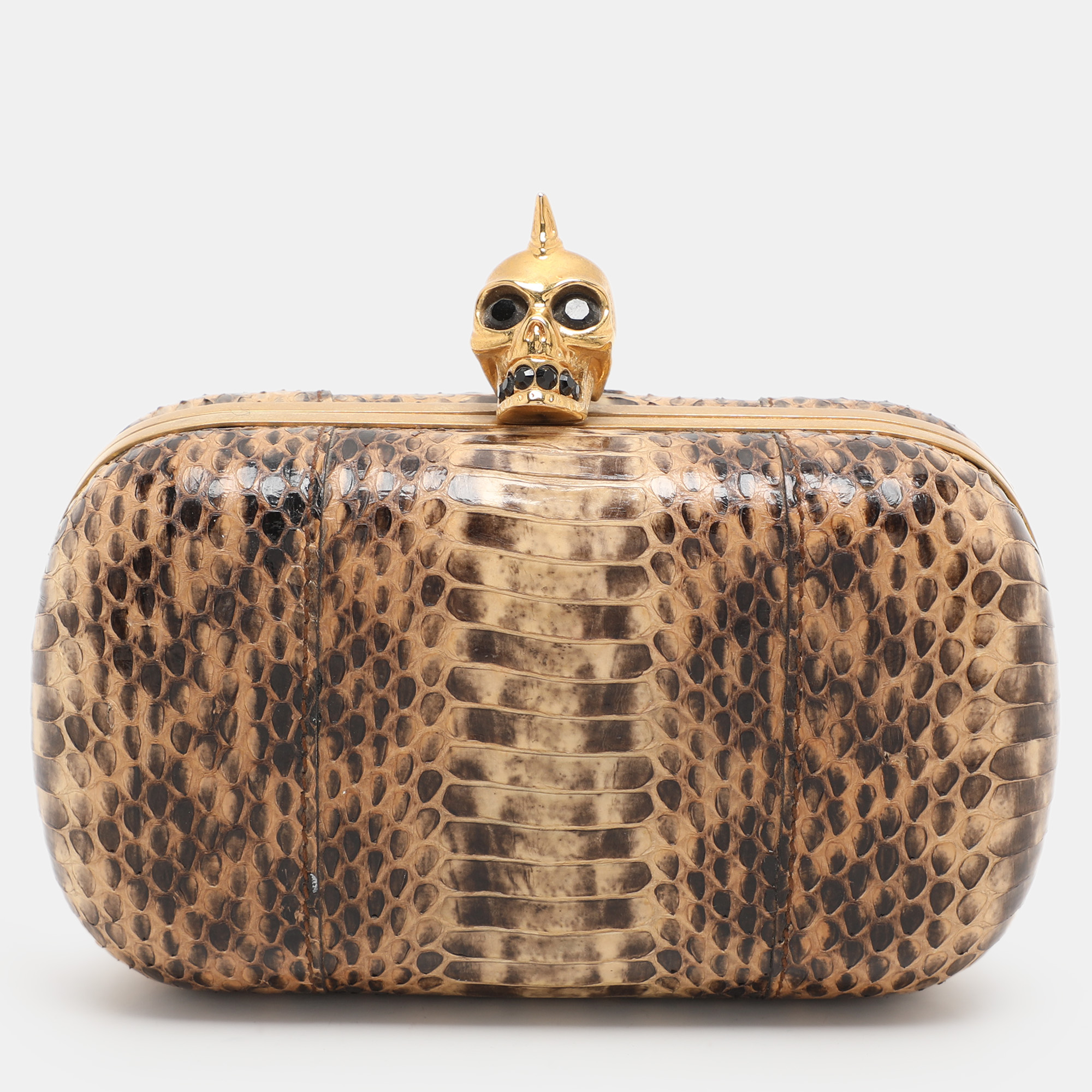 

Alexander McQueen Beige Python Leather Skull Clutch