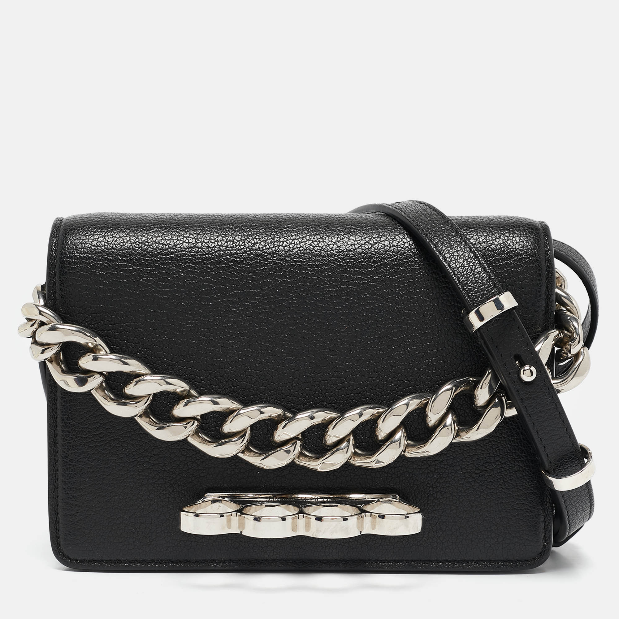 

Alexander McQueen Black Leather Four Ring Shoulder Bag