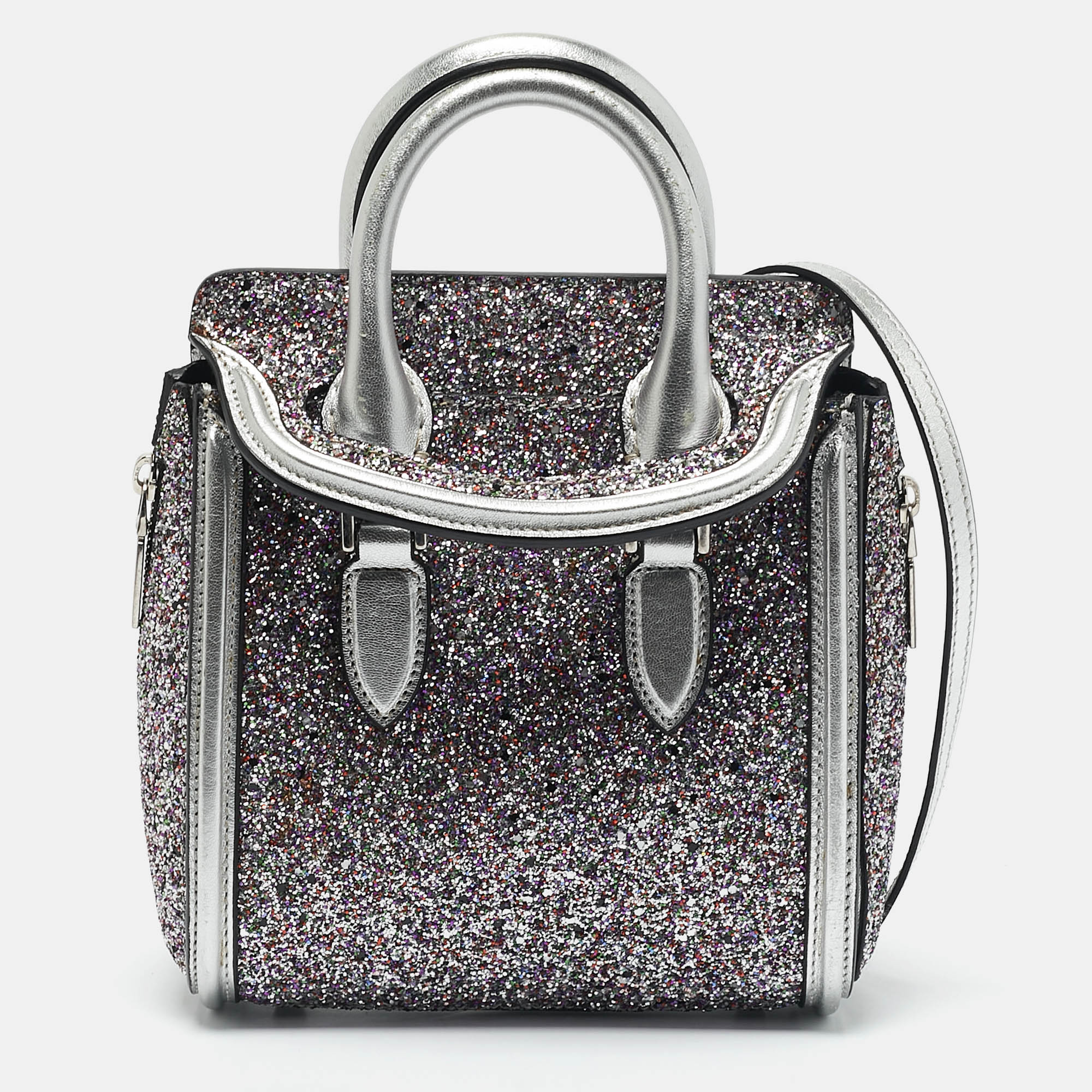

Alexander McQueen Grey Glitter and Leather Mini Heroine Shoulder Bag