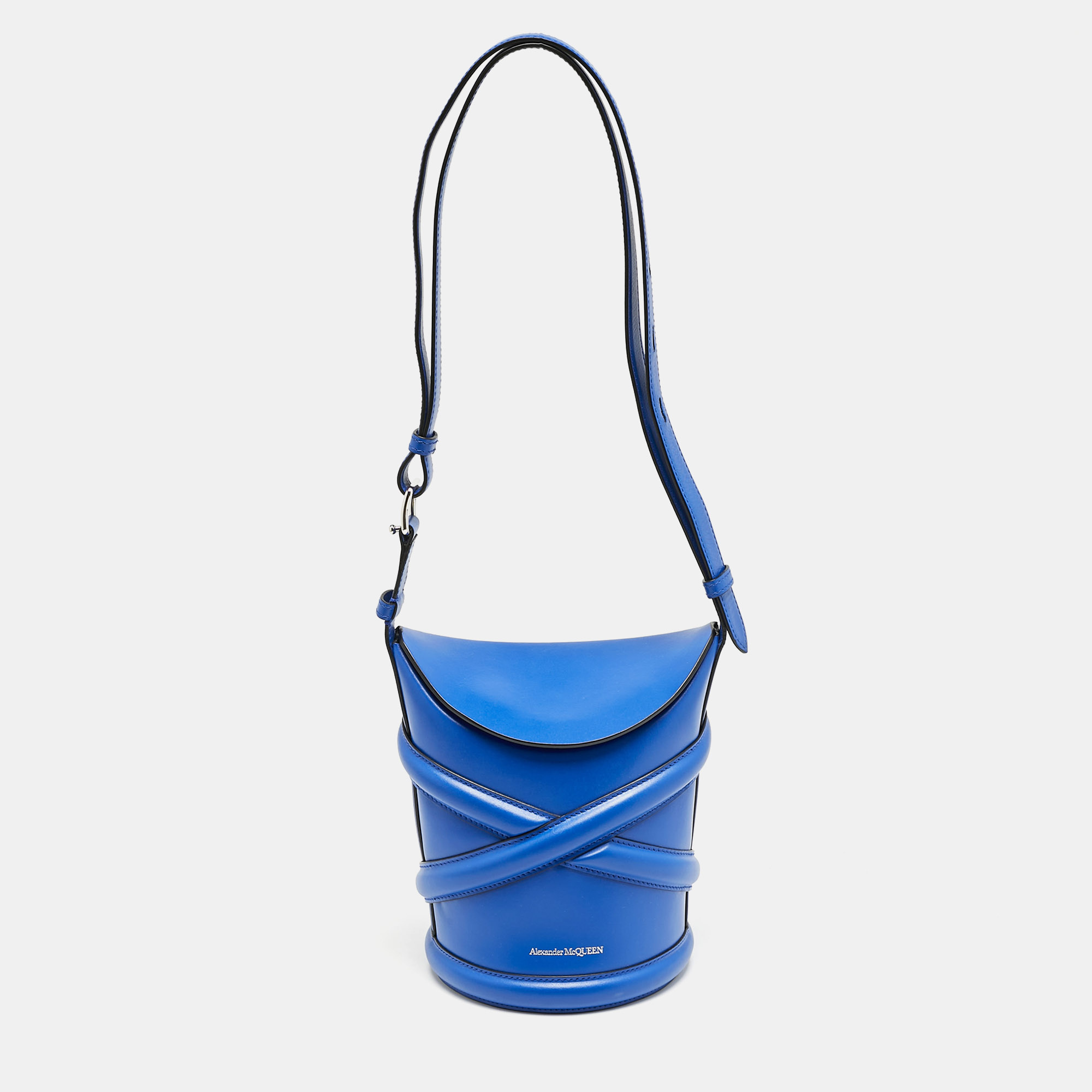 

Alexander McQueen Blue Leather The Curve Bucket Bag