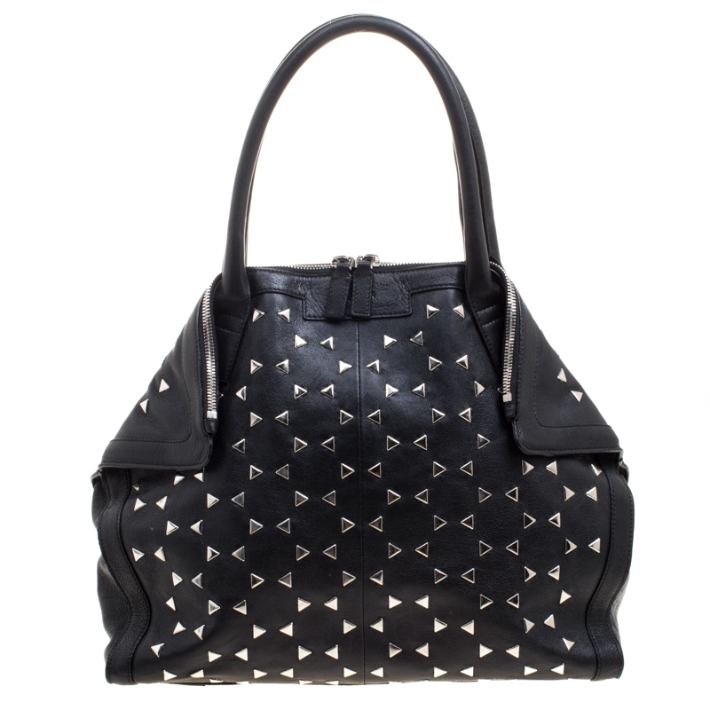 Alexander McQueen Black Leather Triangle Studded De Manta Tote