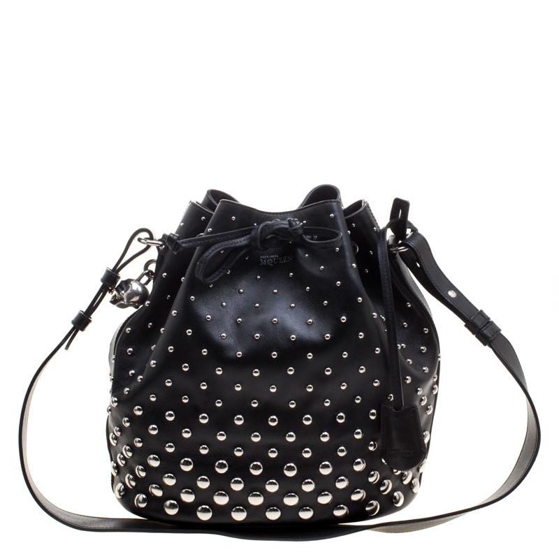 black leather studded purse