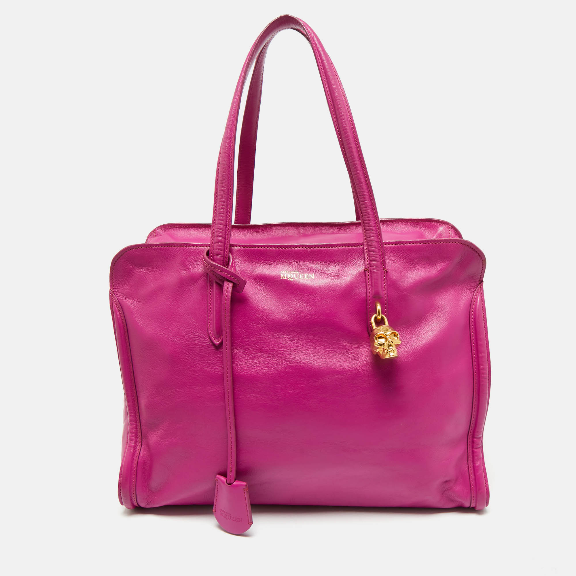 

Alexander McQueen Magenta Leather Medium Skull Padlock Zip Bag, Pink