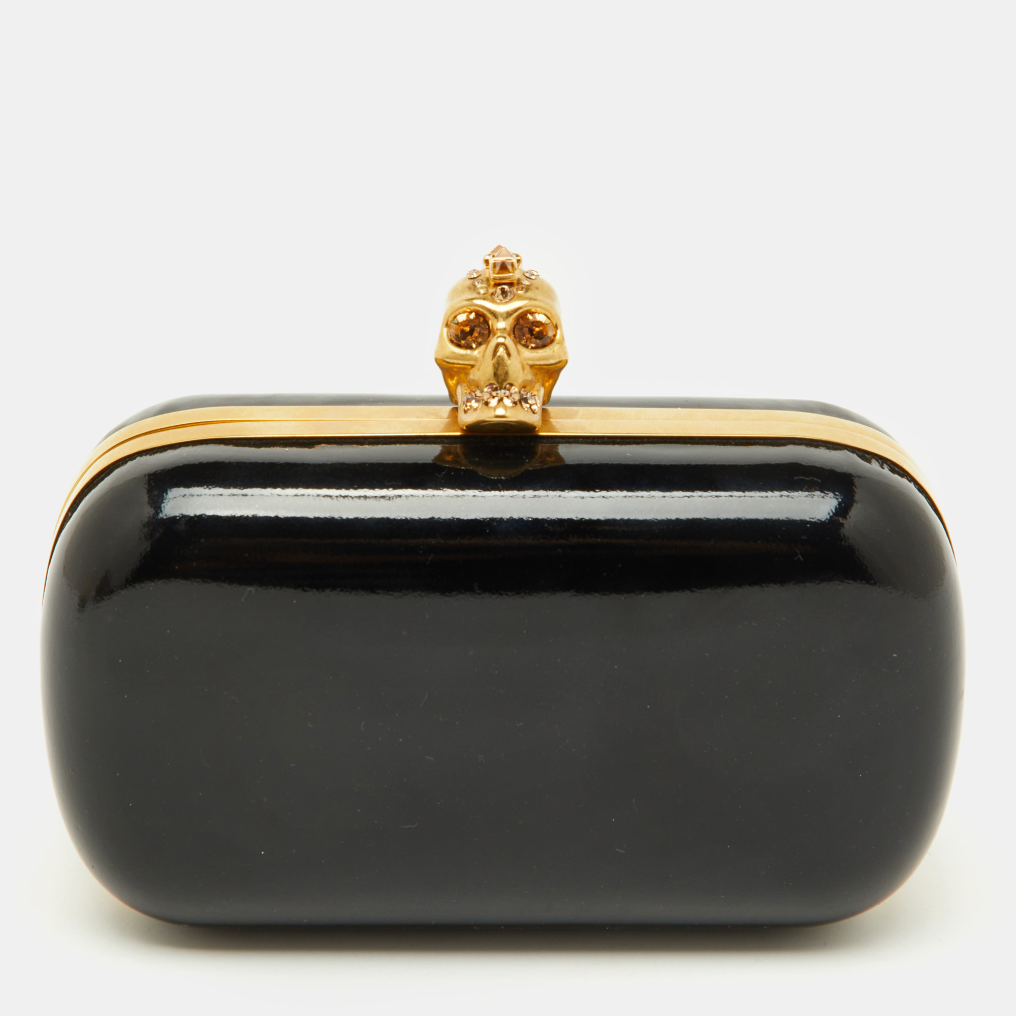 Pre-owned Alexander Mcqueen Black Patent Leather Skull Box Clutch