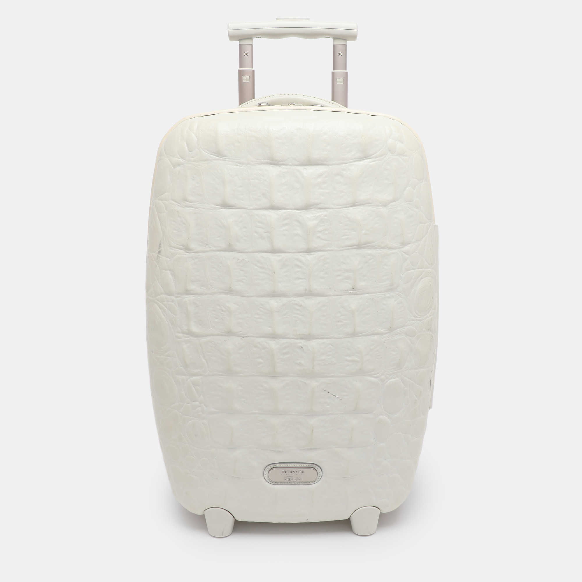 Pre-owned Alexander Mcqueen Samsonite Black Label By  White Croc Embossed Plastic And Leather Trolley Carryon S