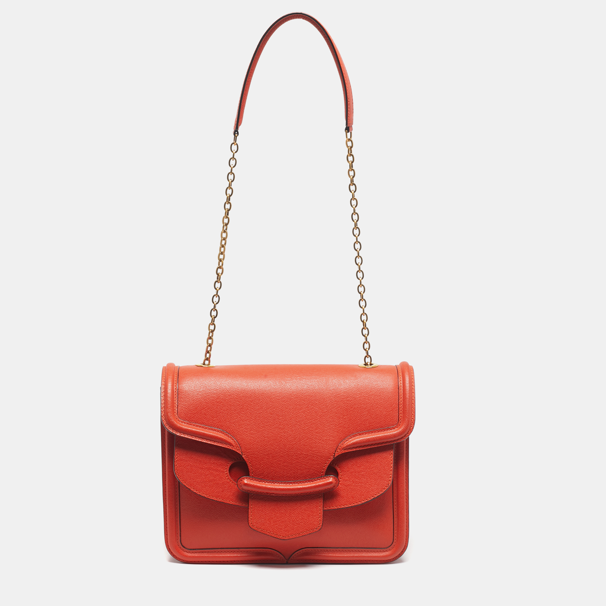 Pre-owned Alexander Mcqueen Orange Leather Heroine Chain Shoulder Bag