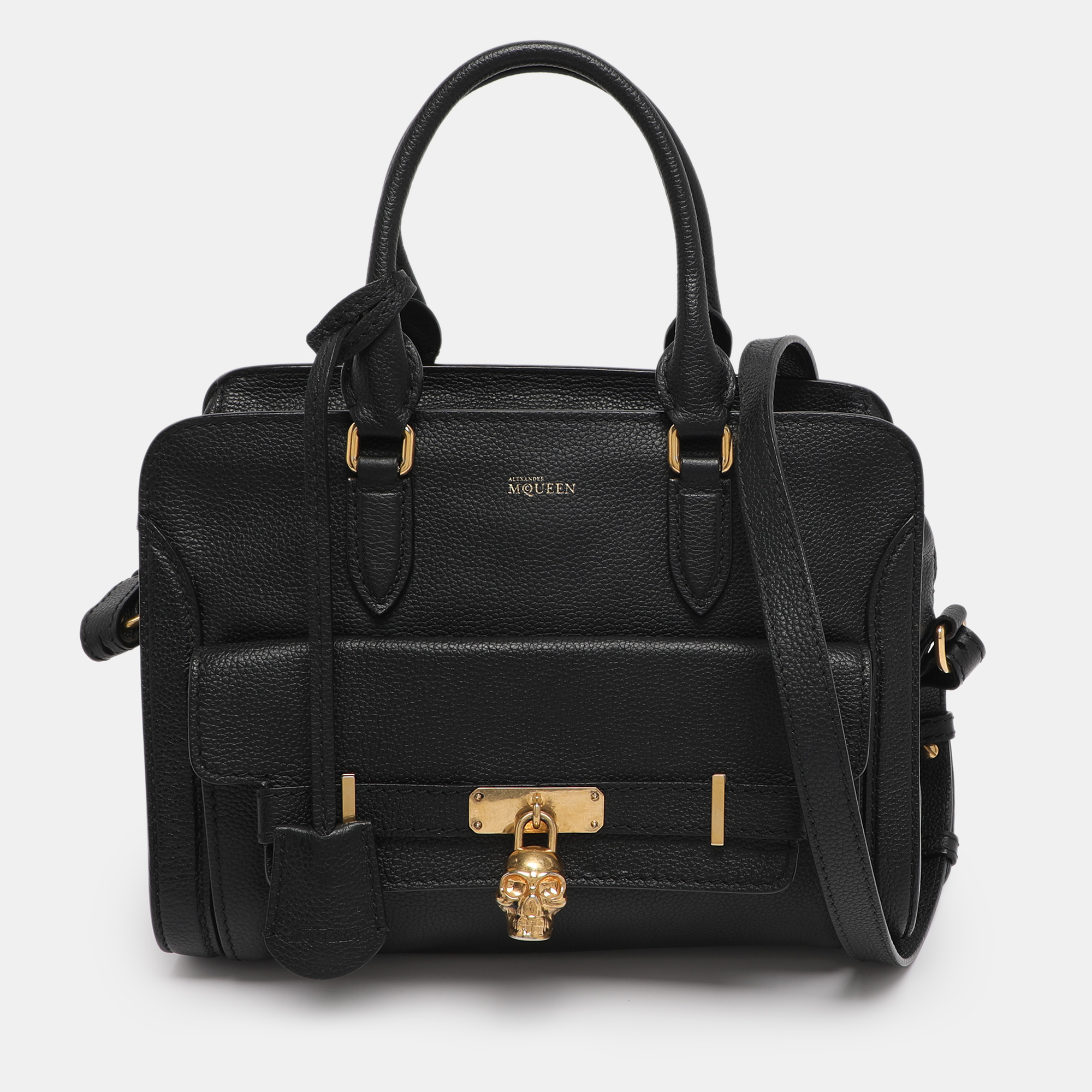 

Alexander McQueen Black Leather Skull Padlock Satchel