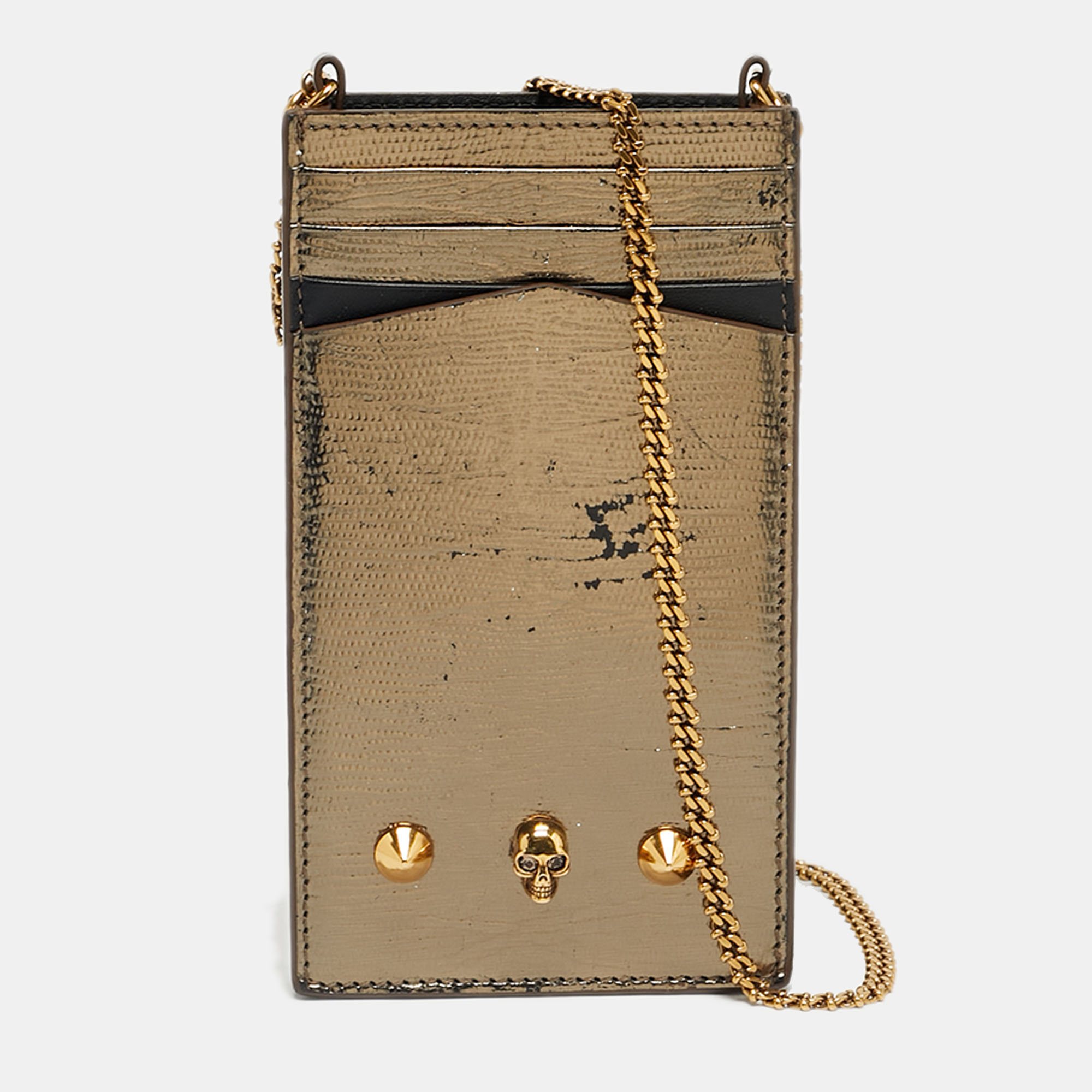 

Alexander McQueen Metallic Leather Skull Phone Crossbody Bag