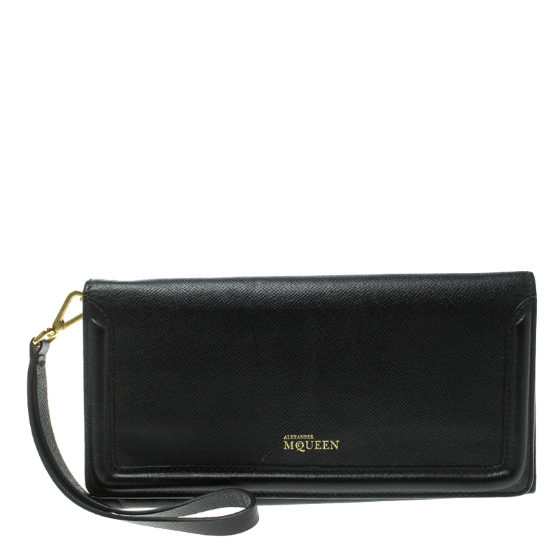 Alexander McQueen Black Leather Trifold Continental Wallet