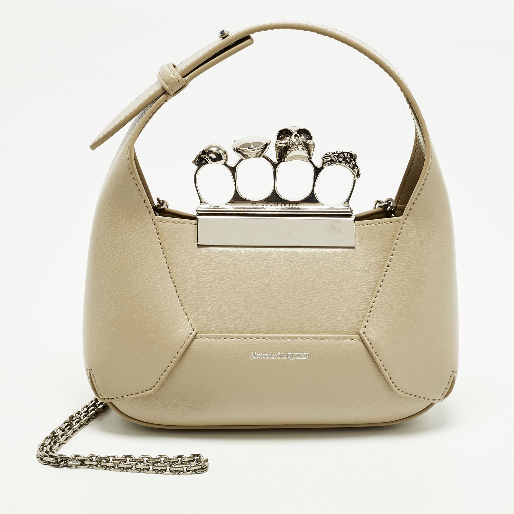 

Alexander McQueen Jewelled Mini Beige Leather Hobo