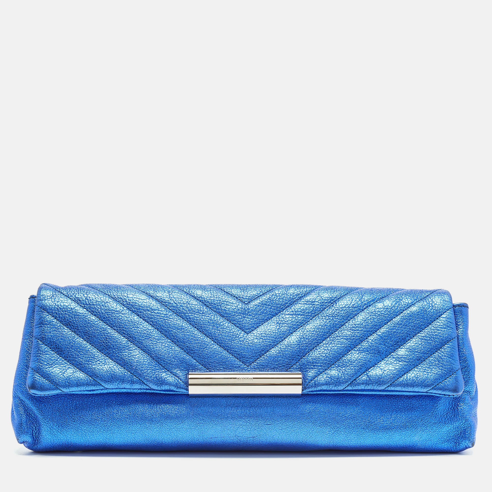 

Alexander McQueen Metal Flap Metallic Blue Leather Clutch